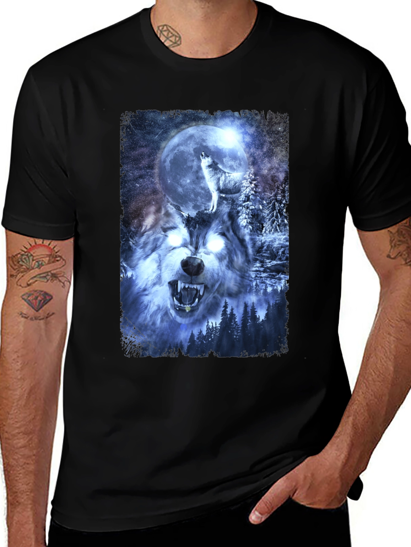 Variant 23 of Wolf Moon Graphic Tee - Men's Black T-Shirt