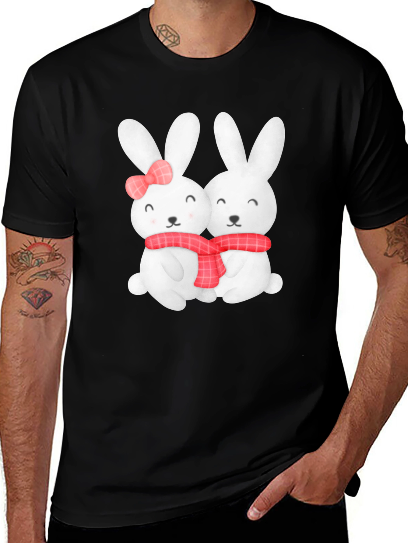 Variant 13 of Cute Bunny Couple Black T-Shirt
