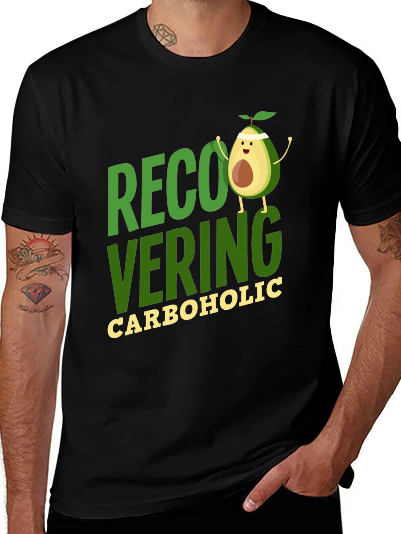 Variant 22 of Recovering Carboholic Avocado T-Shirt - Cute Fitness Humor Tee