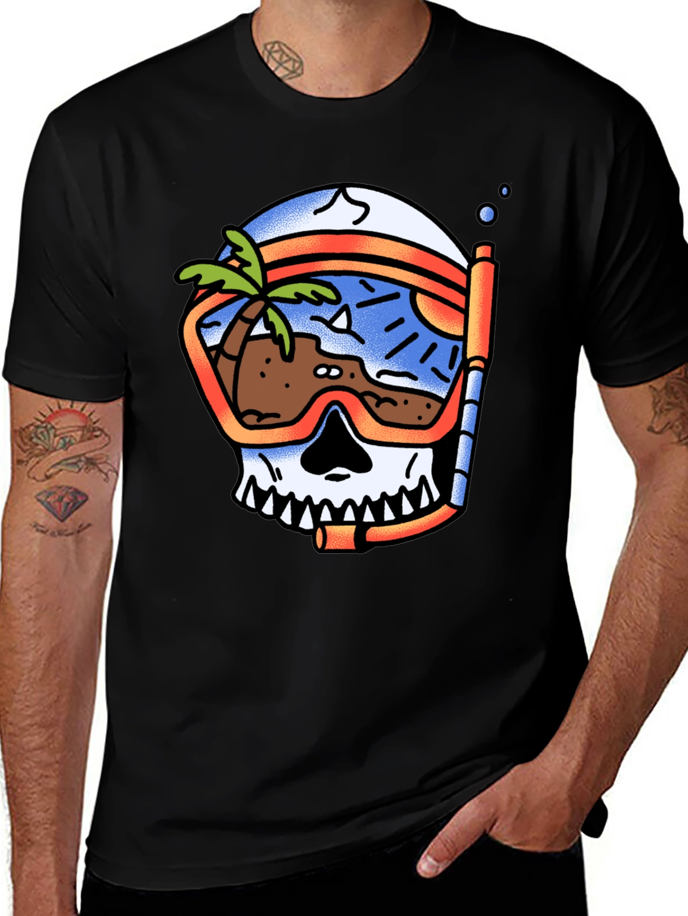 Variant 26 of Skull Diver T-Shirt - Tropical Beach Vibes!