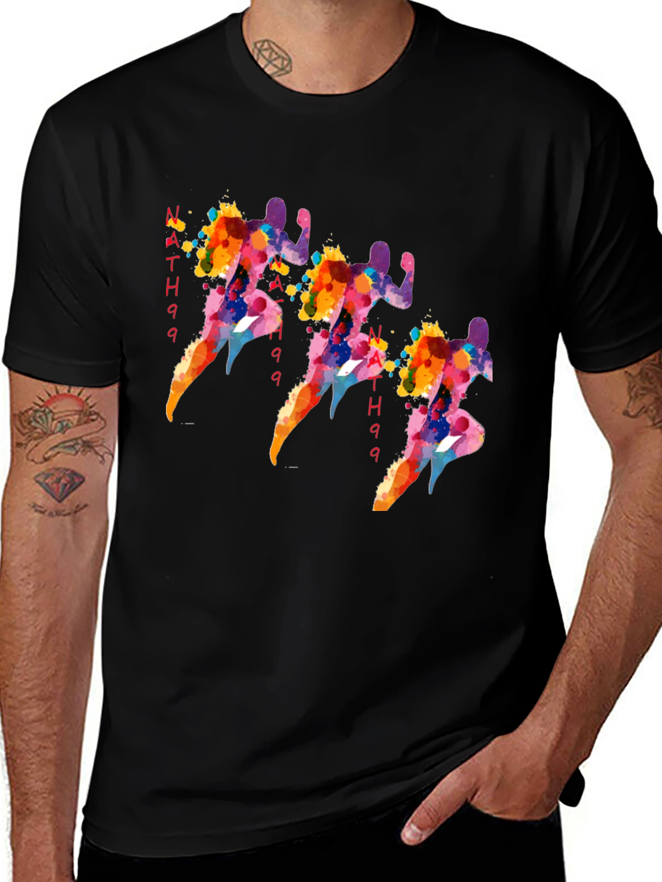 Variant 27 of Colorful Running Man Graphic Tee - Black