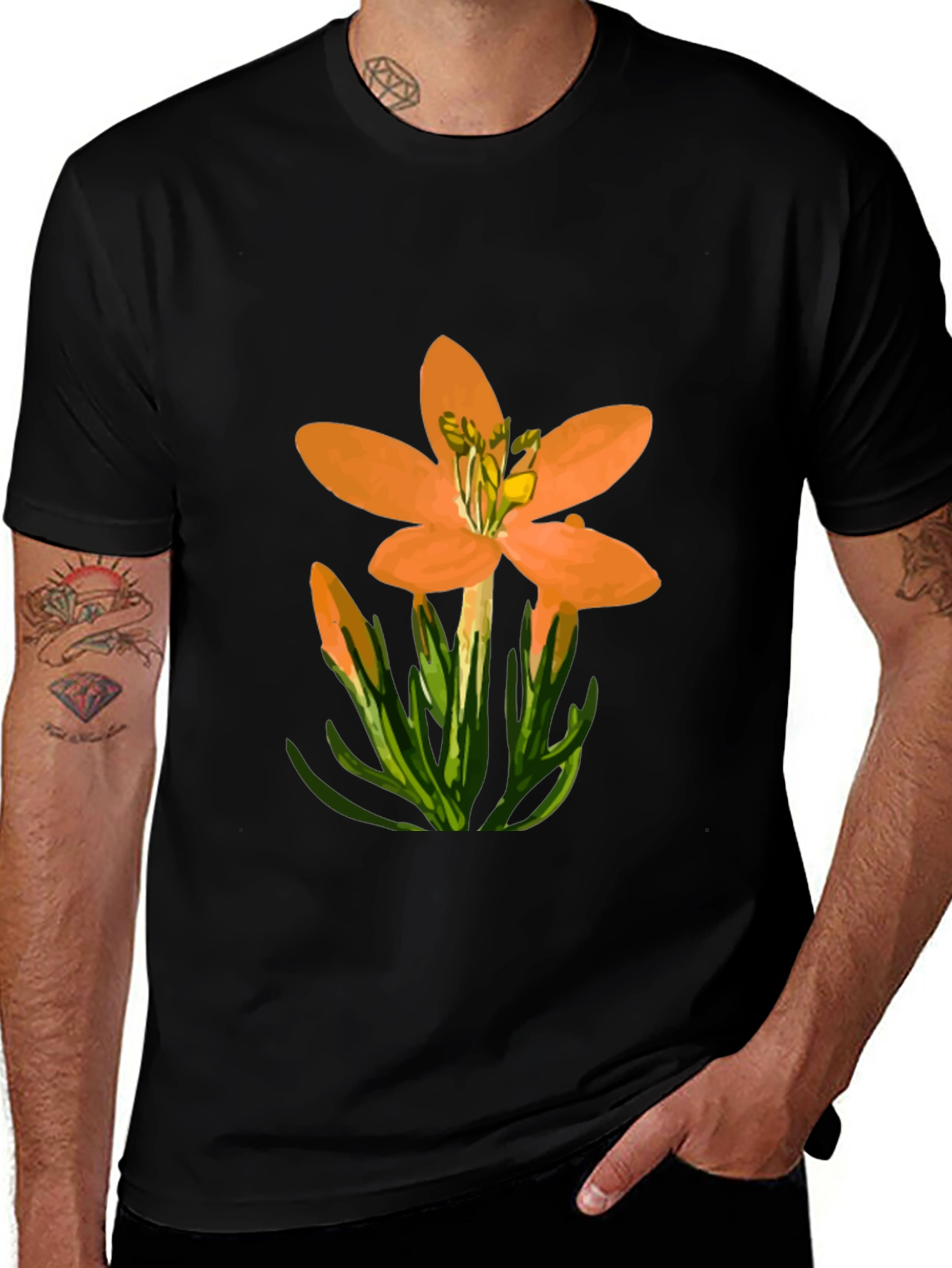 Variant 20 of Floral Print Tee - Bold Orange Flower Design