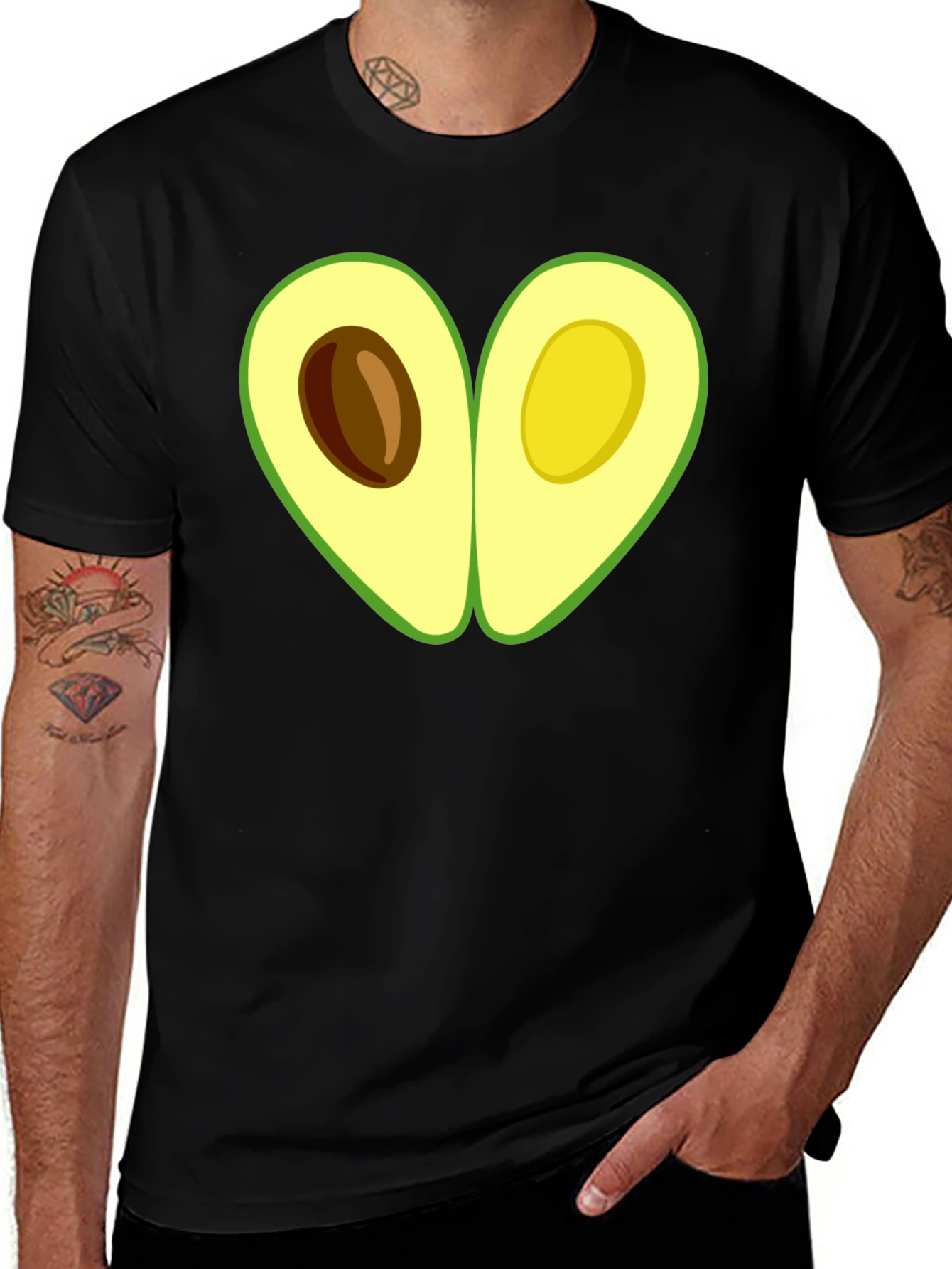 Variant 5 of Avocado Heart Graphic Tee - Black Cotton T-Shirt