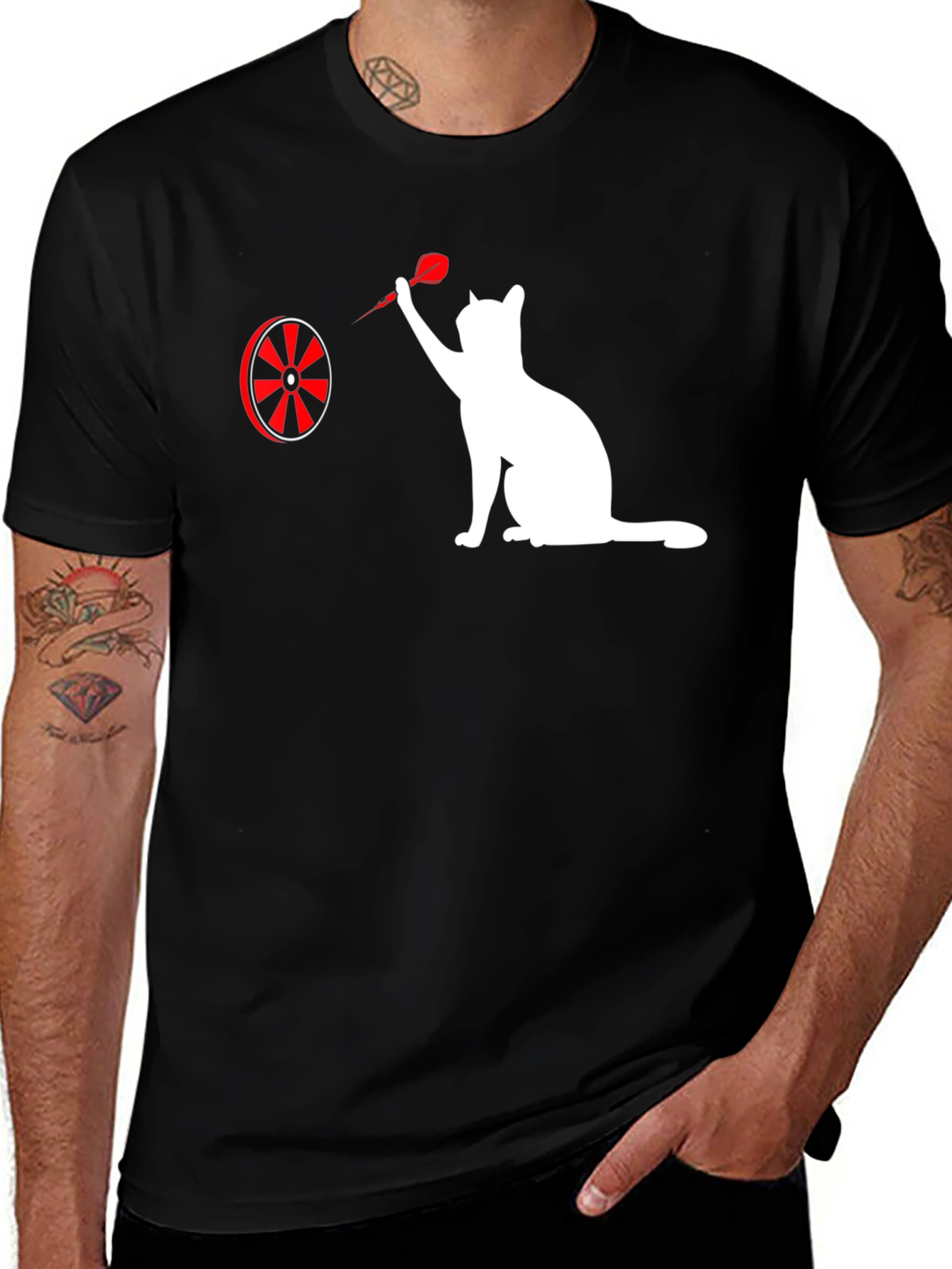 Variant 29 of Cat Throwing Dart Graphic Tee - Black