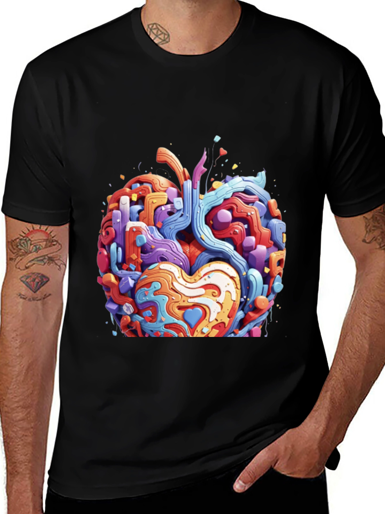 Variant 4 of Abstract Heart Graphic Tee - Men's Black T-Shirt