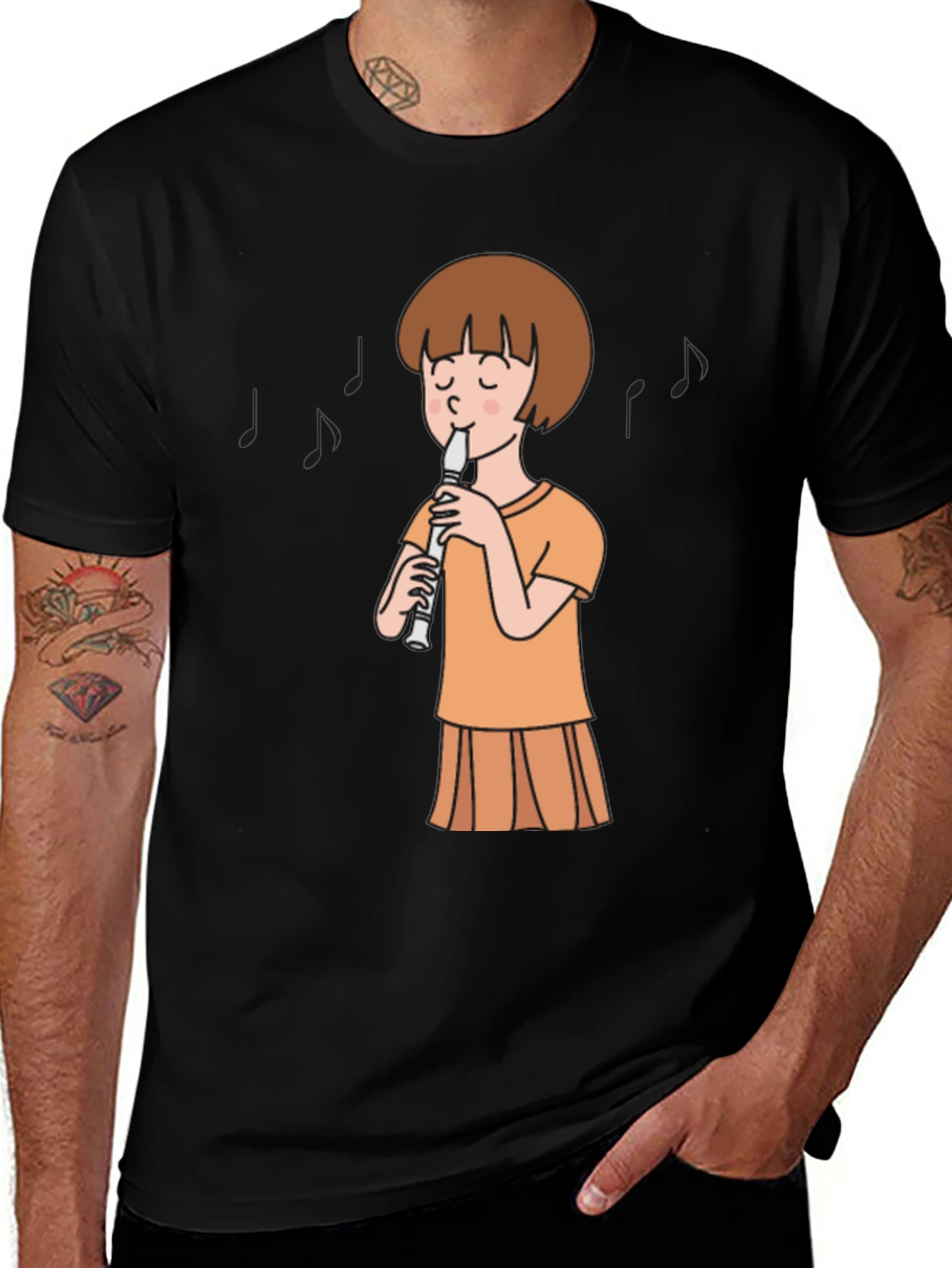 Variant 22 of Cute Girl Playing Flute Graphic Tee - Soft Cotton Shirt