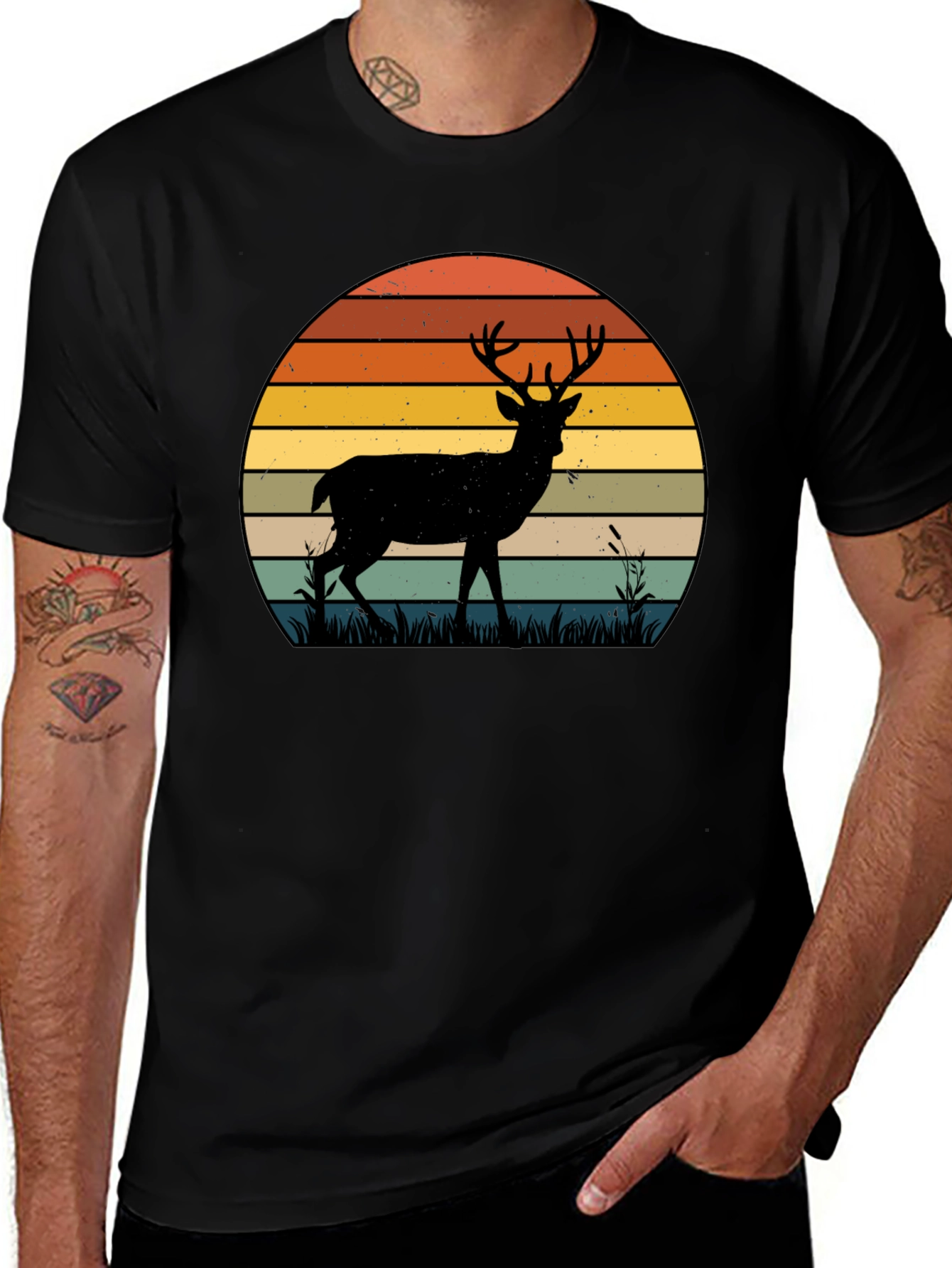 Variant 27 of Retro Deer Sunset Graphic T-Shirt