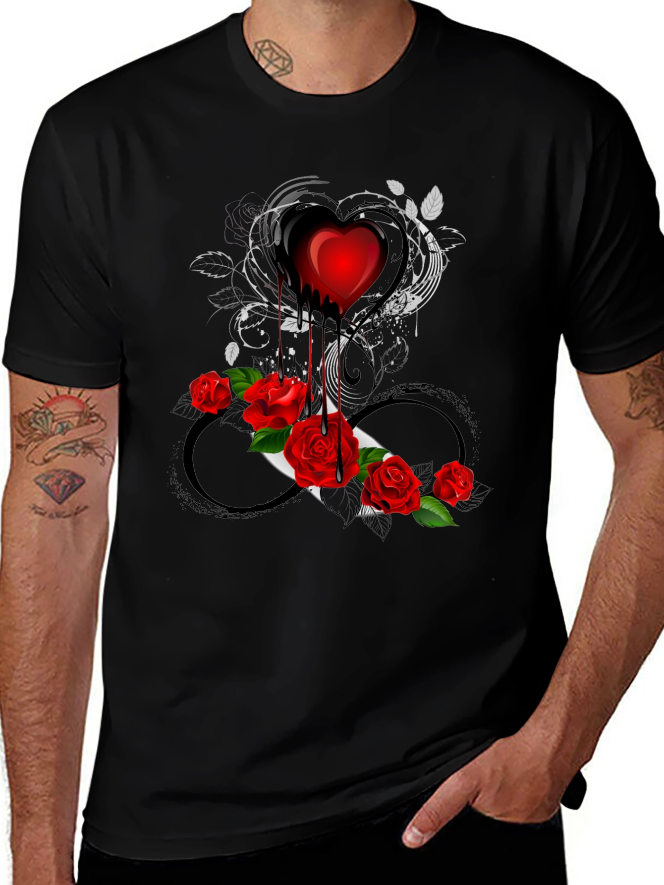 Variant 30 of Heart and Roses Graphic Tee - Gothic Romance Style