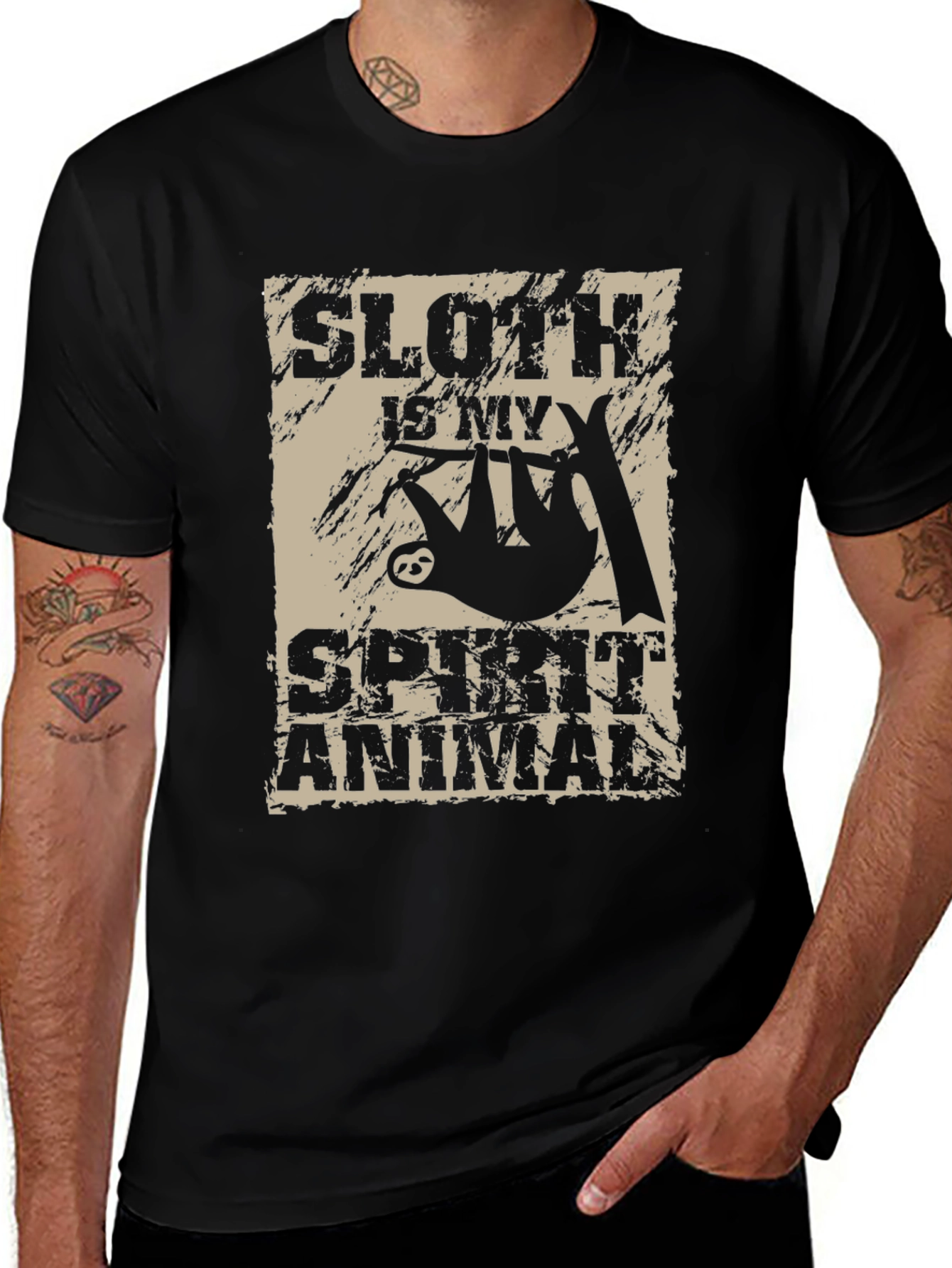 Variant 12 of Sloth Spirit Animal Graphic Tee - Men's Black T-Shirt