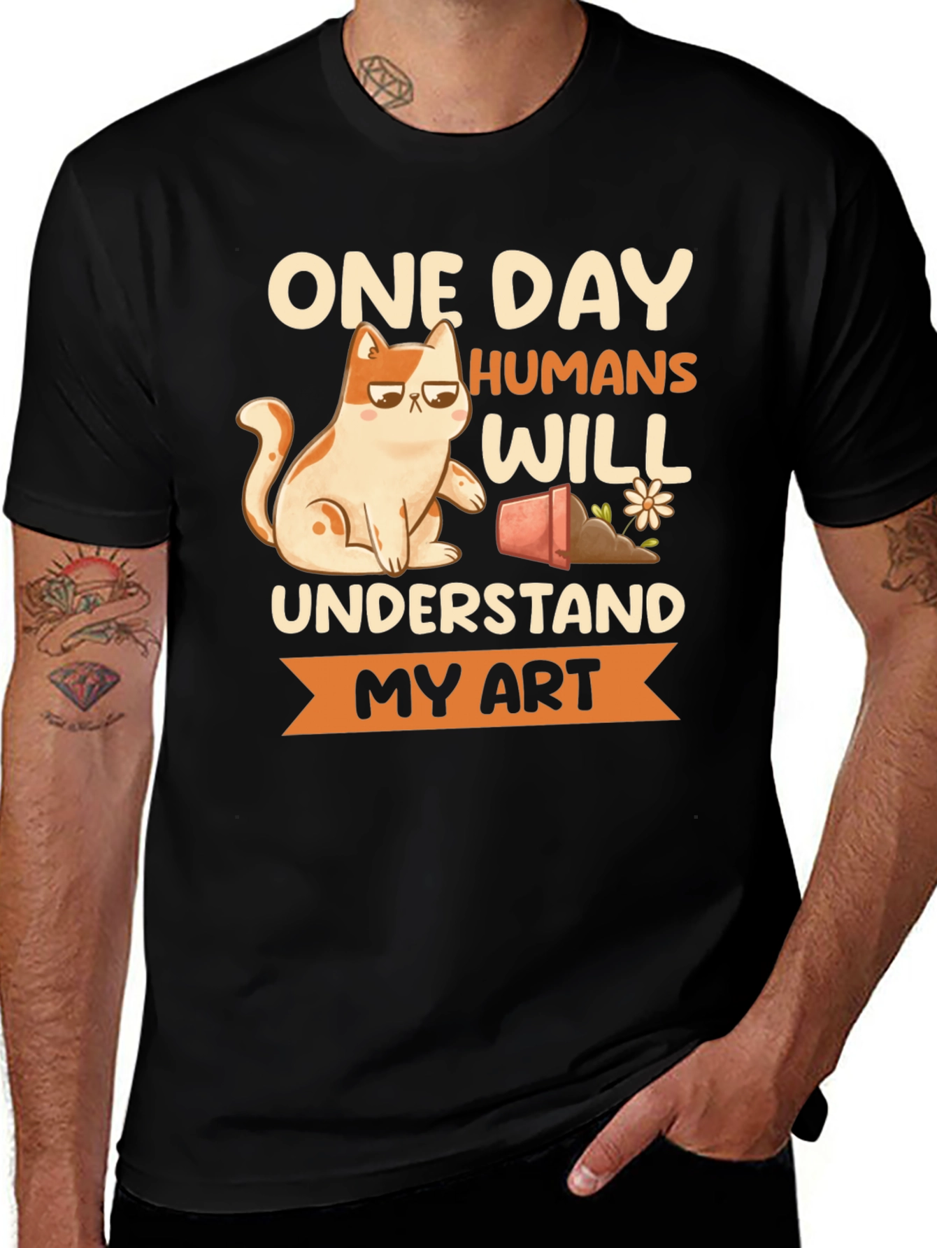 Variant 4 of Funny Cat Art T-Shirt - Humans Will Understand