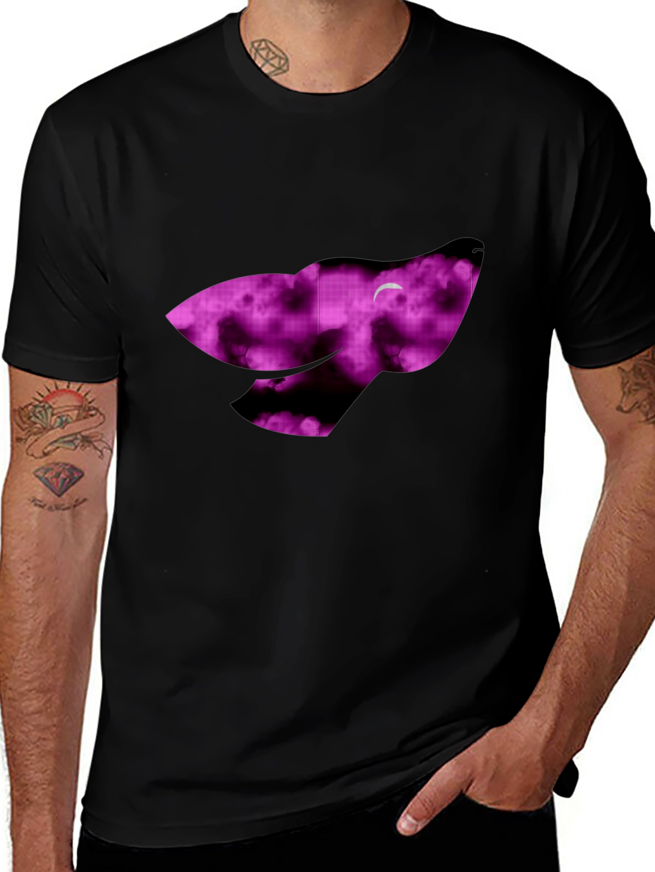 Variant 9 of Night Sky Wolf Graphic Tee - Soft Black Cotton T-Shirt