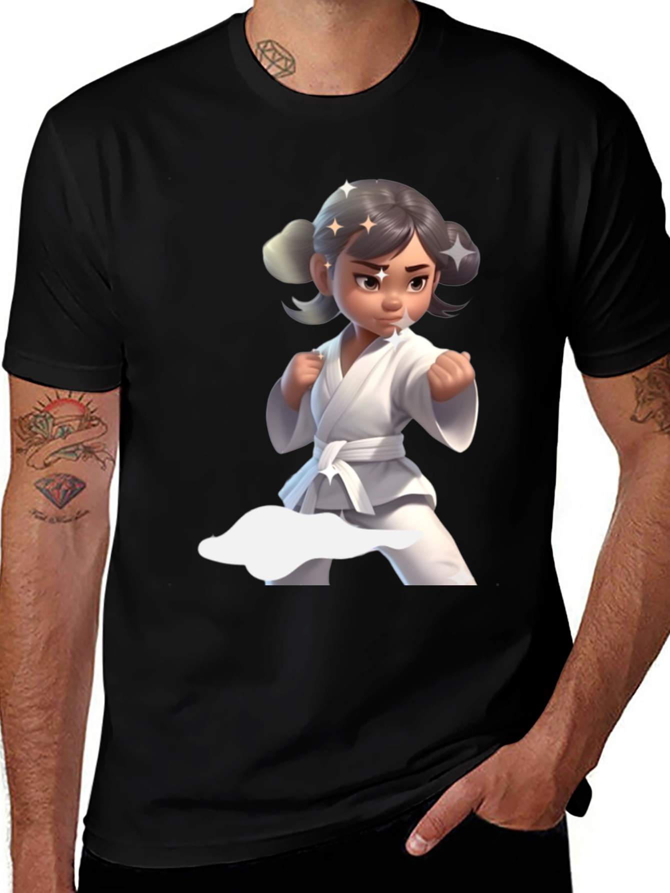 Variant 29 of Karate Girl Graphic Tee - Black Cotton Shirt