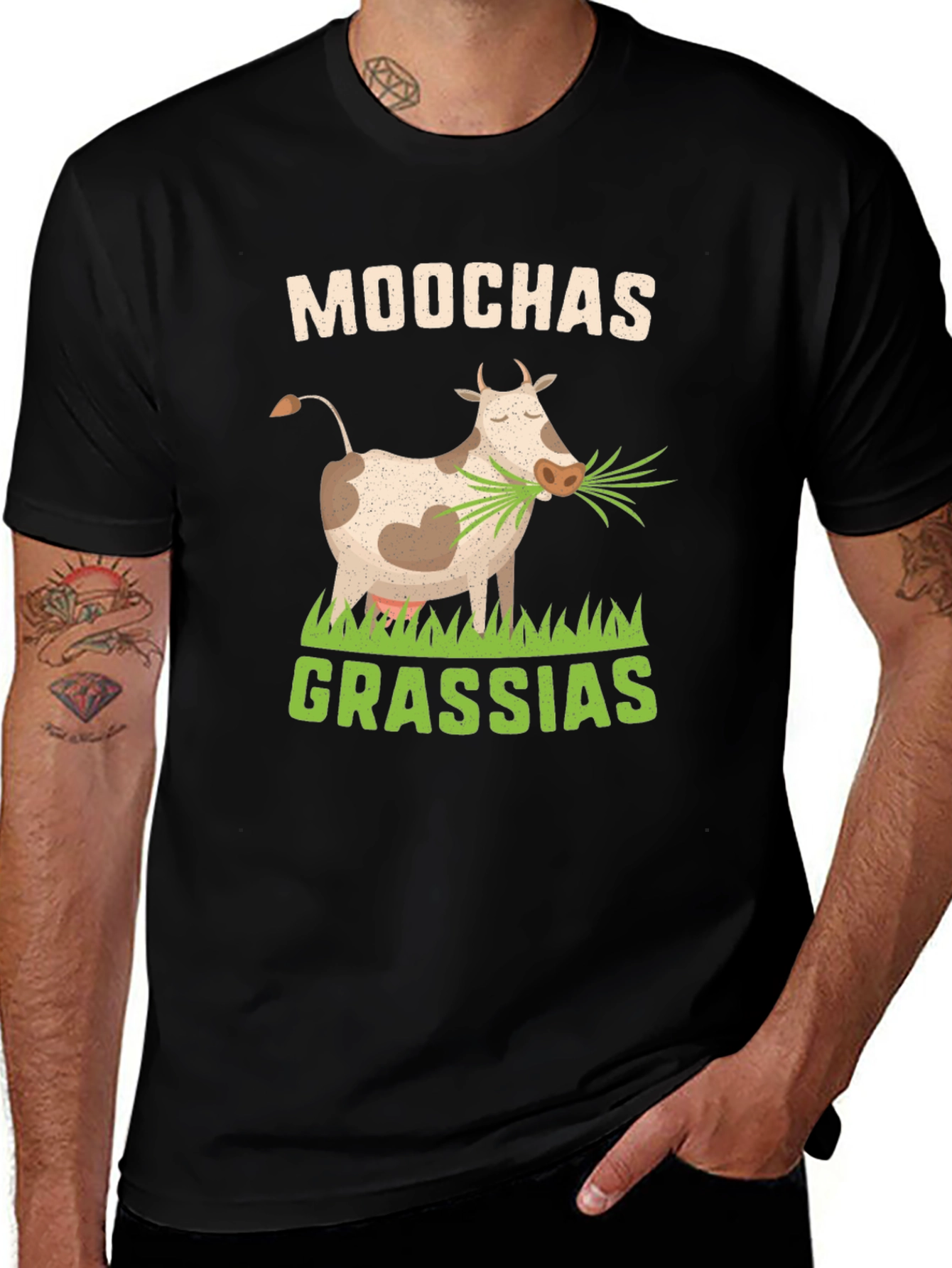 Black Moochas Grassias Cow Graphic T-Shirt main image