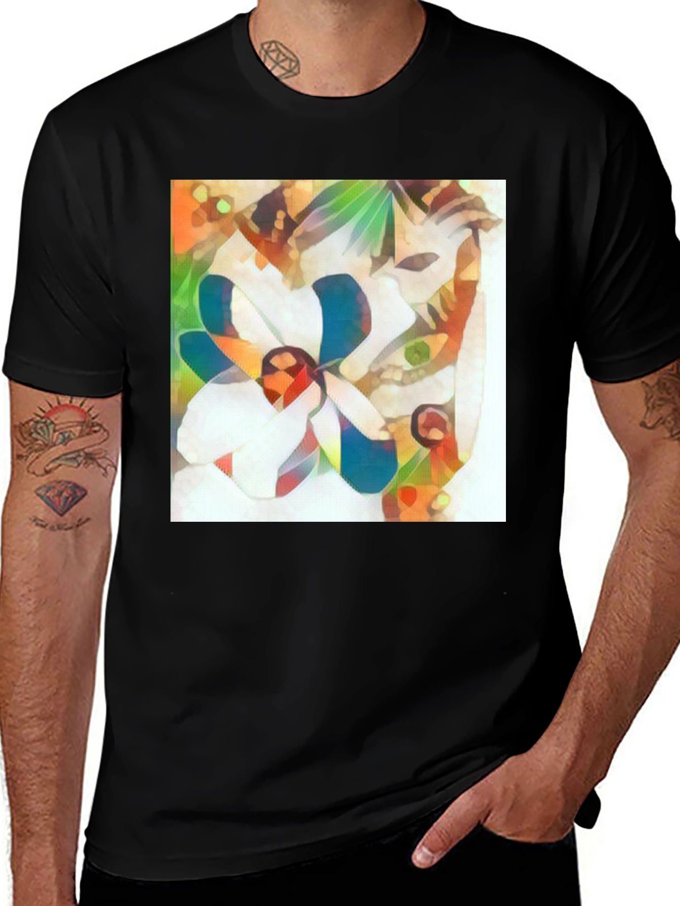 Variant 8 of Abstract Flower Graphic Tee - Stylish Black T-Shirt