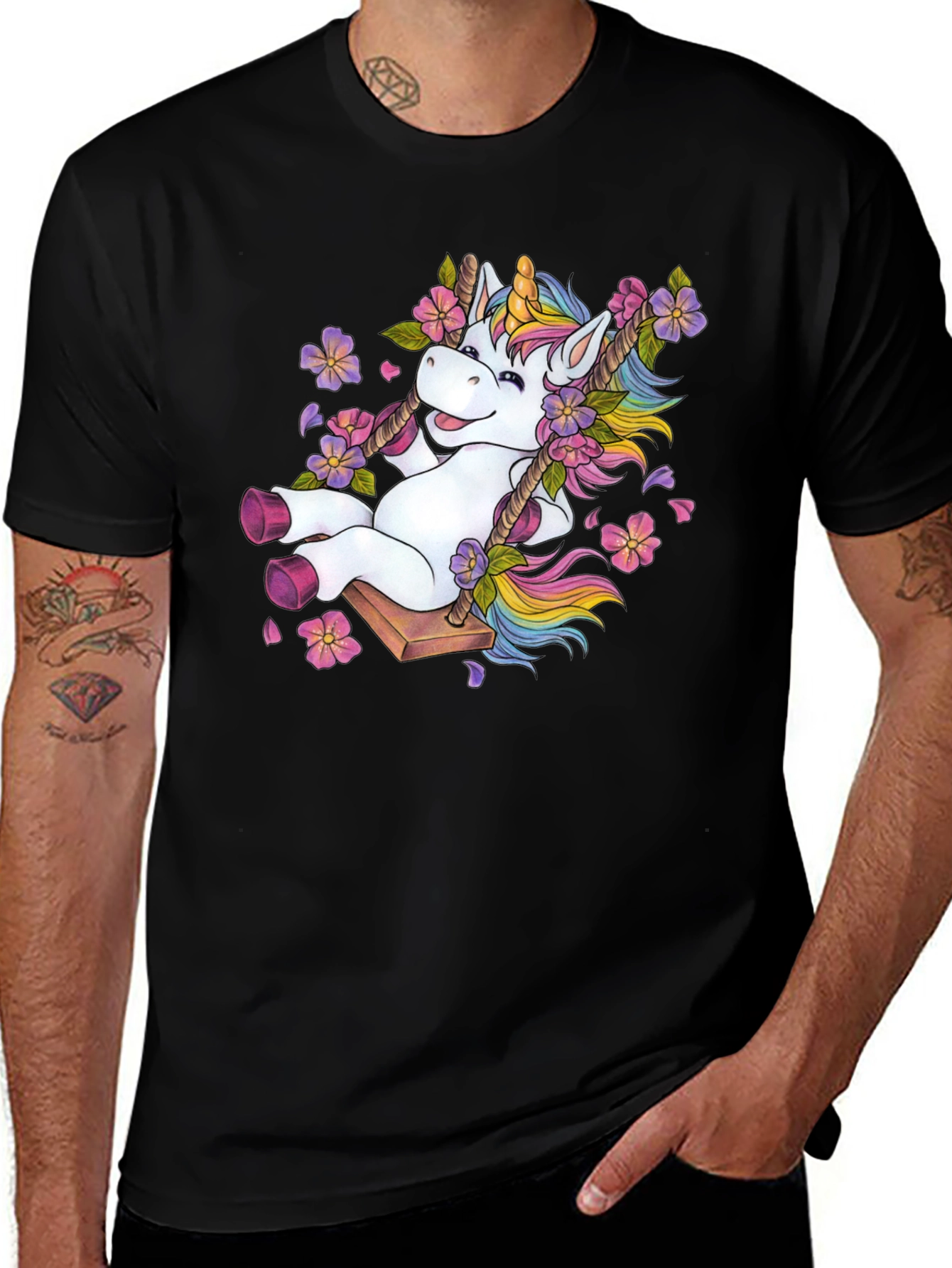 Variant 3 of Unicorn Swing Graphic Tee - Black Cotton Casual Comfort