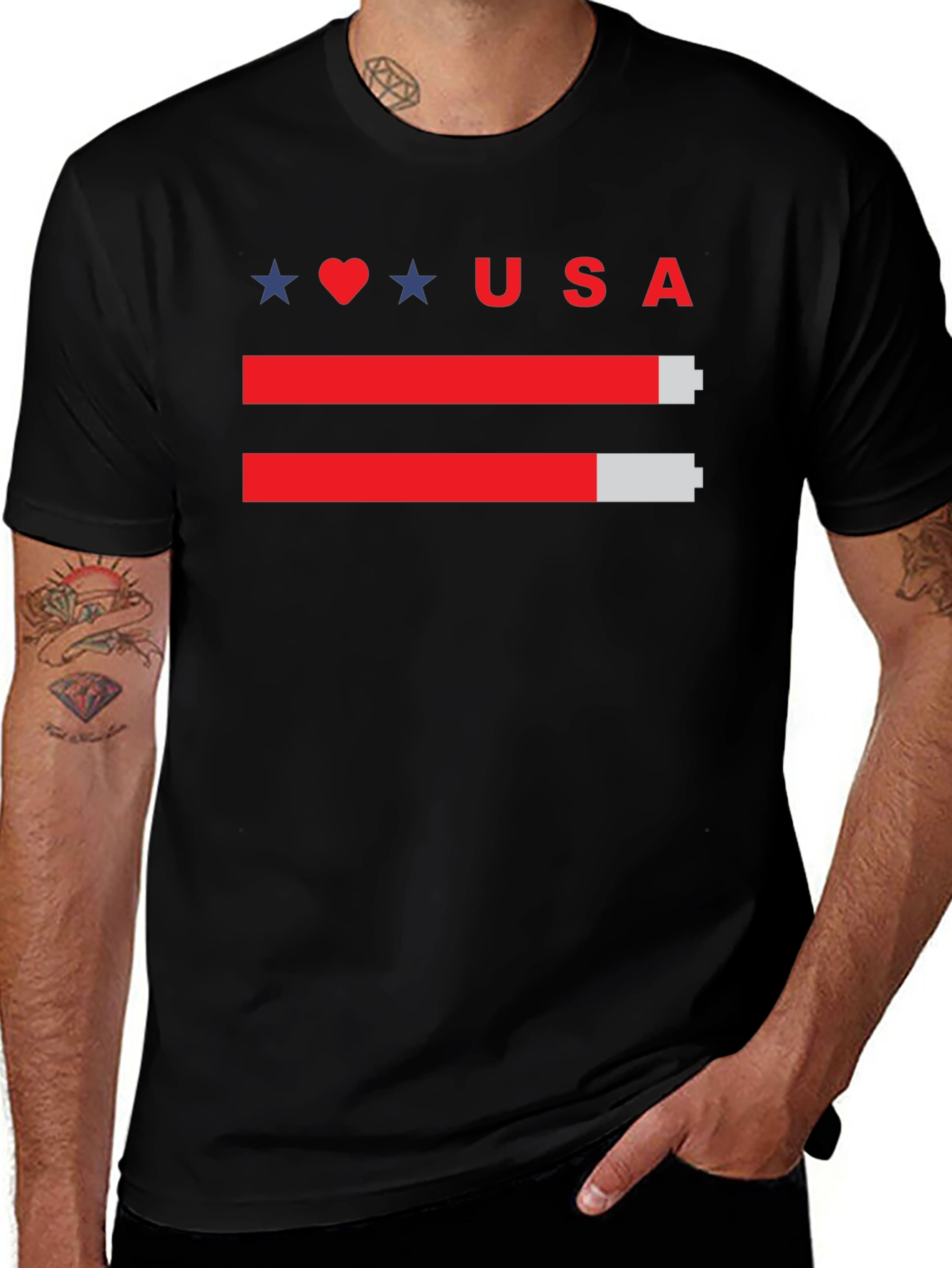 USA Battery Level T-Shirt - Patriotic Design