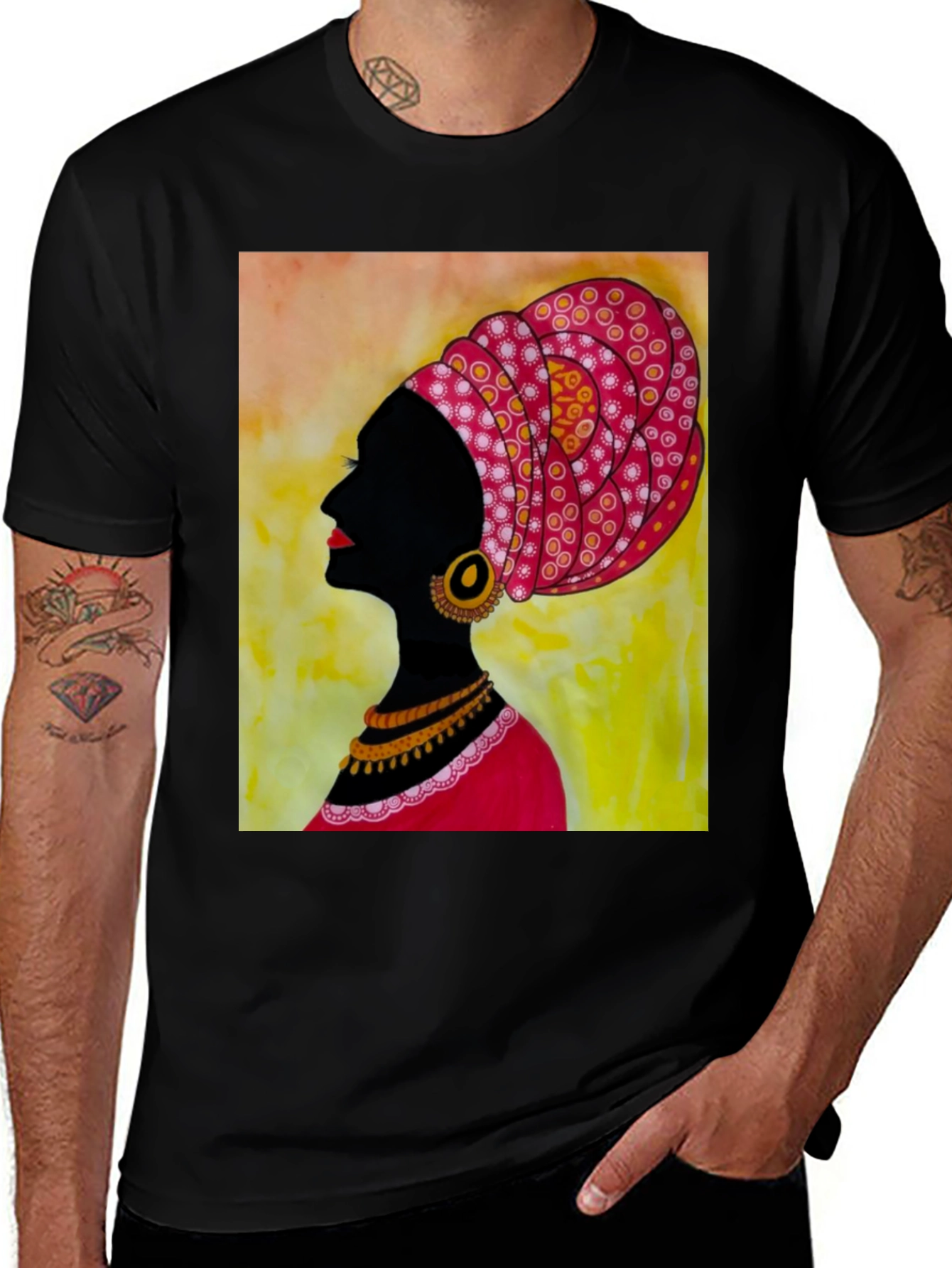 Variant 11 of Black T-Shirt with African Woman Art