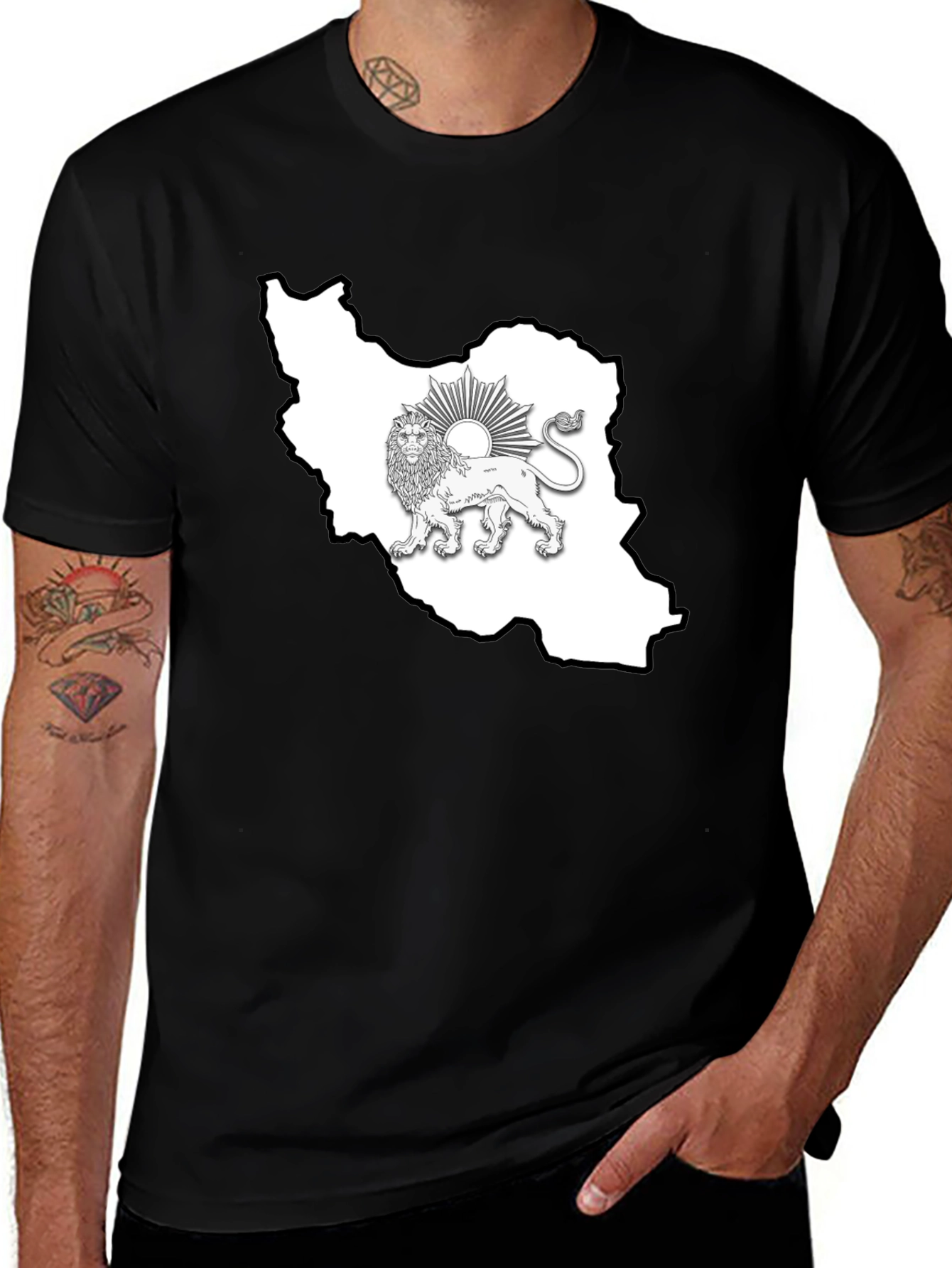 Iran Lion & Sun Map T-Shirt - Black