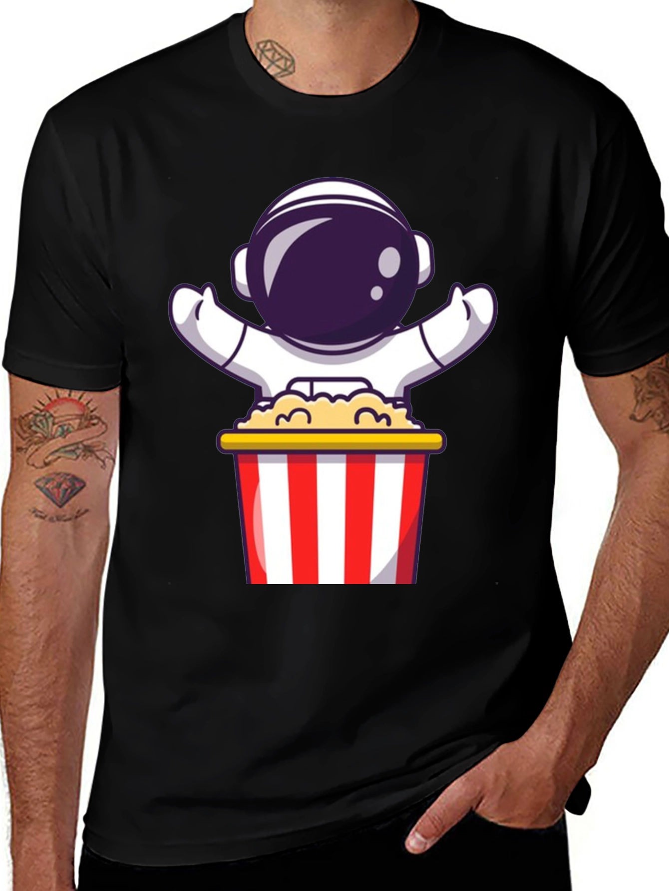 Astronaut Popcorn T-Shirt - Space Movie Night Apparel