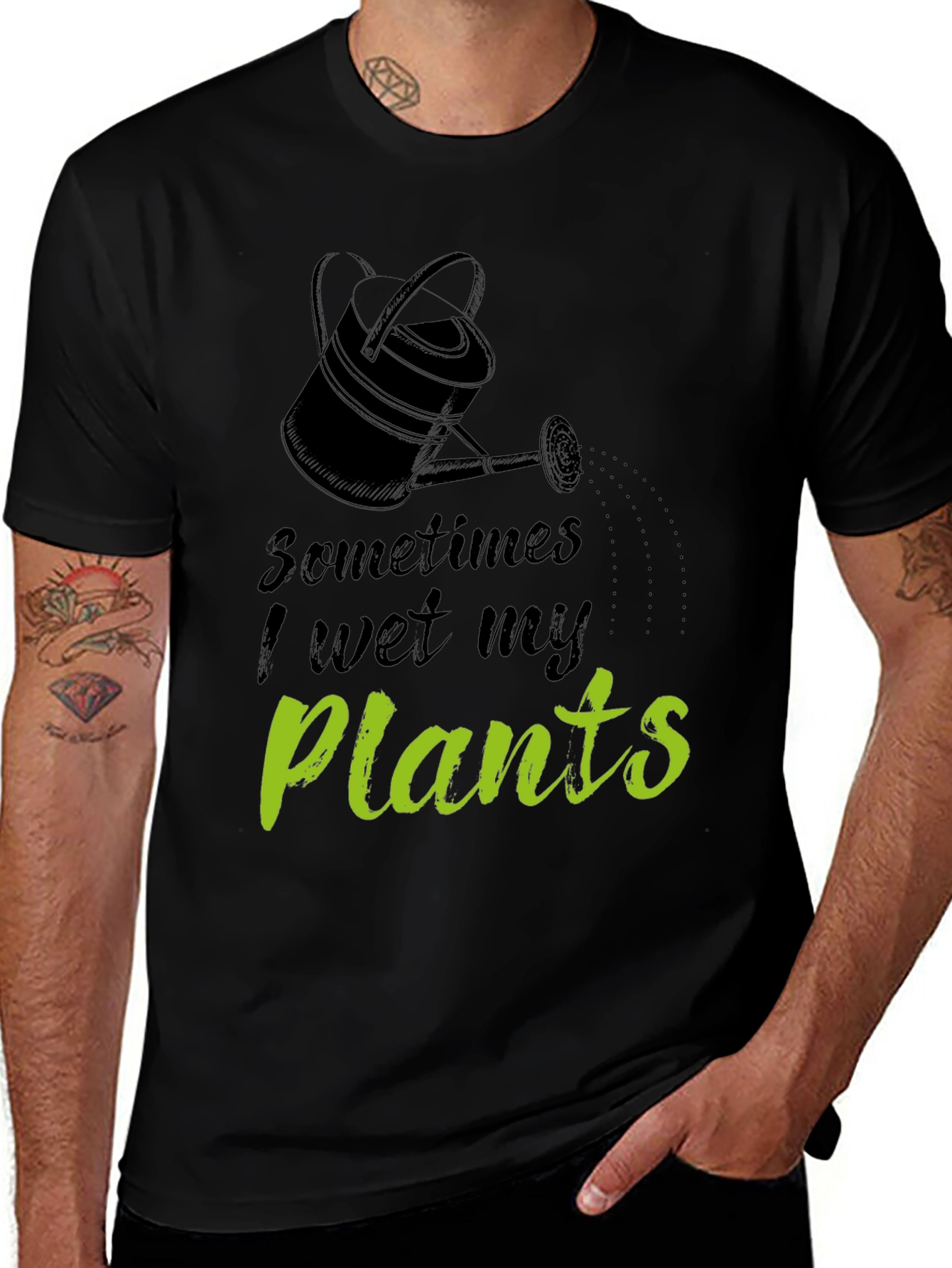 Variant 4 of Funny "I Wet My Plants" Black Graphic T-Shirt