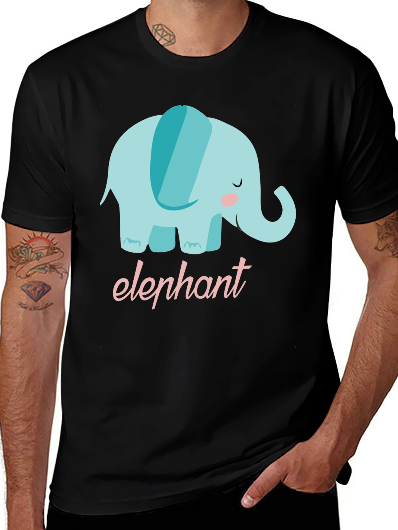 Variant 3 of Cute Elephant Graphic Tee - Black Cotton Shirt