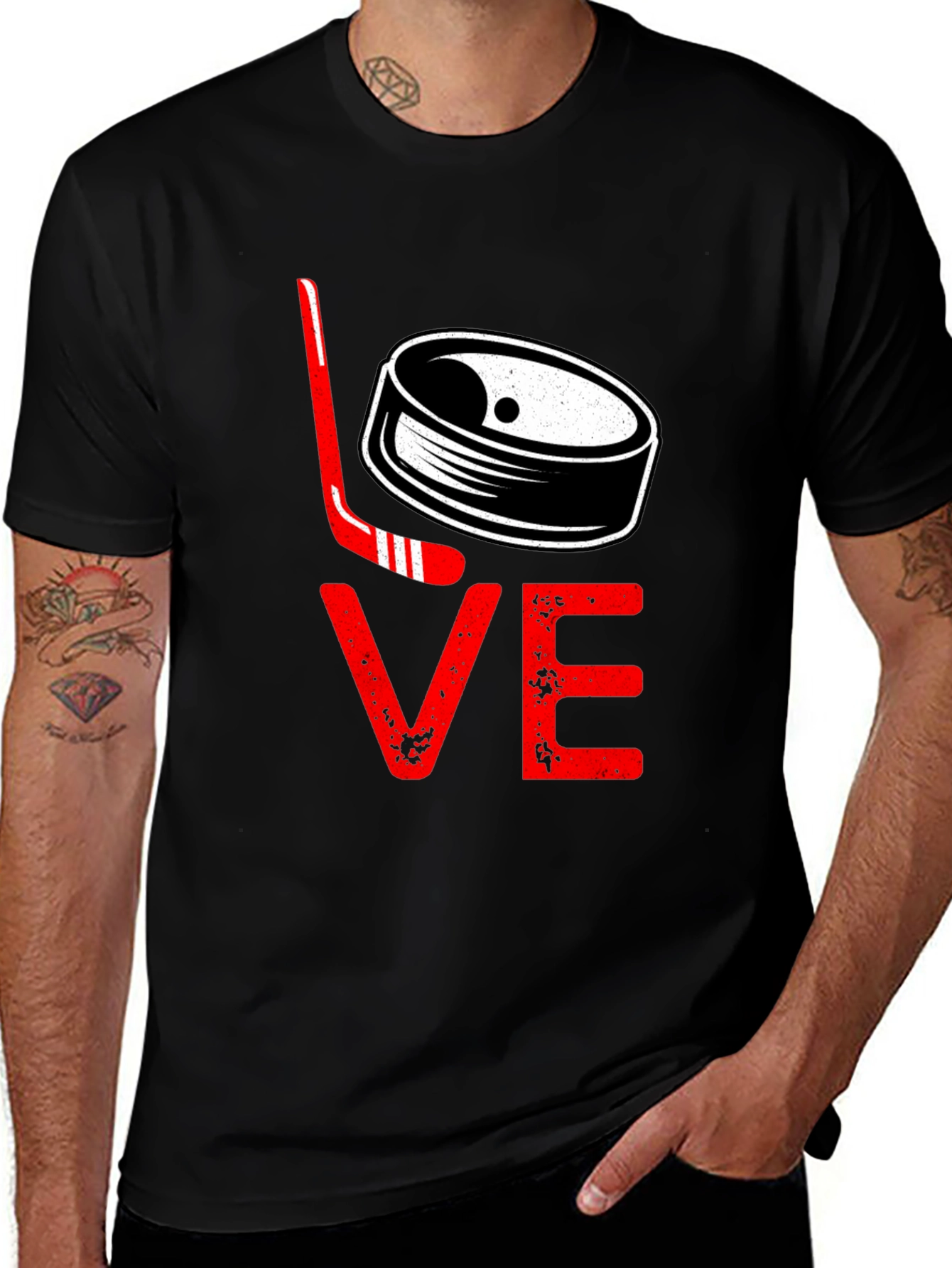 Variant 5 of Hockey Love Graphic T-Shirt - Black