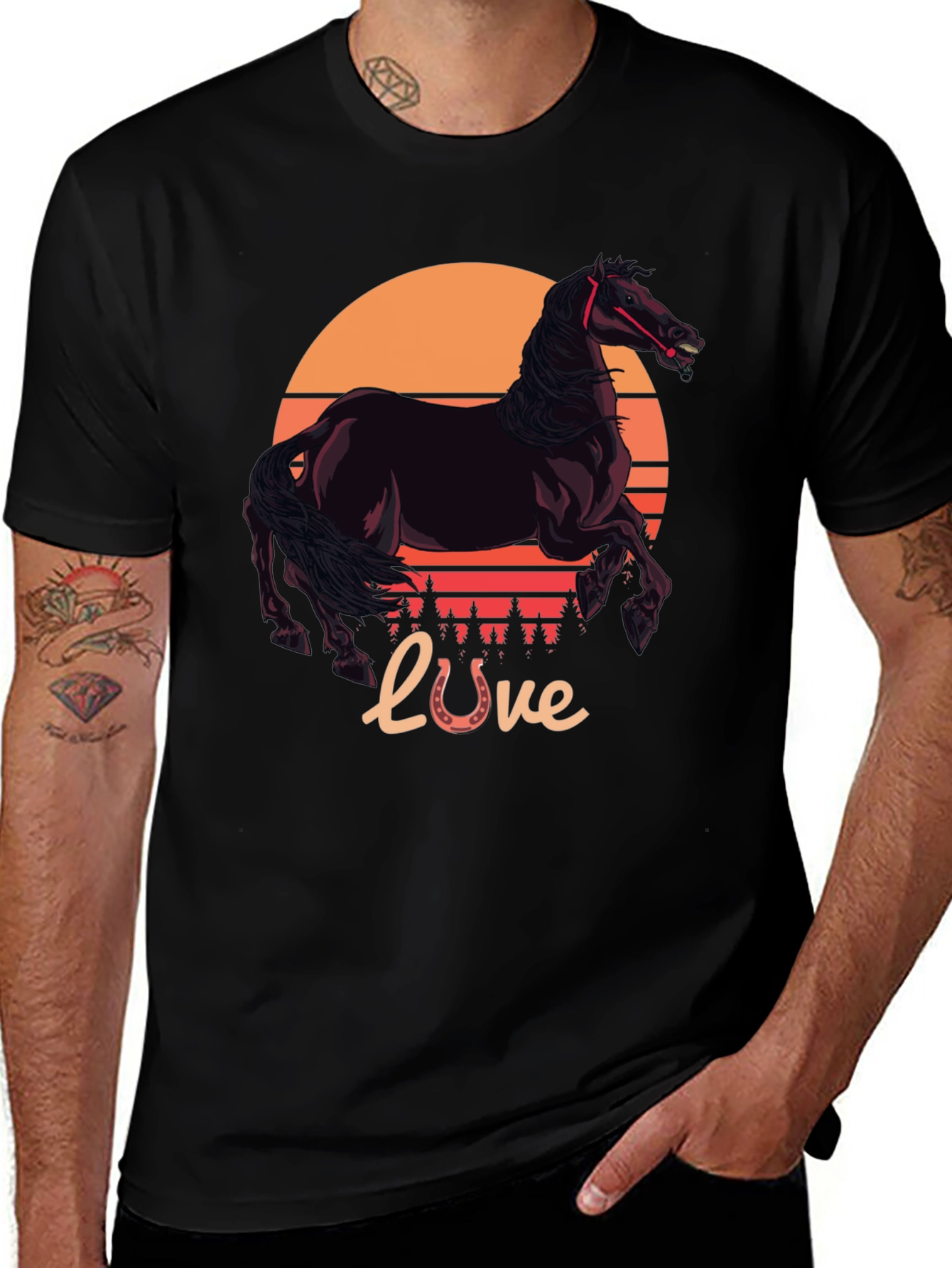 Variant 20 of Horse Sunset Graphic Tee - Equestrian Style