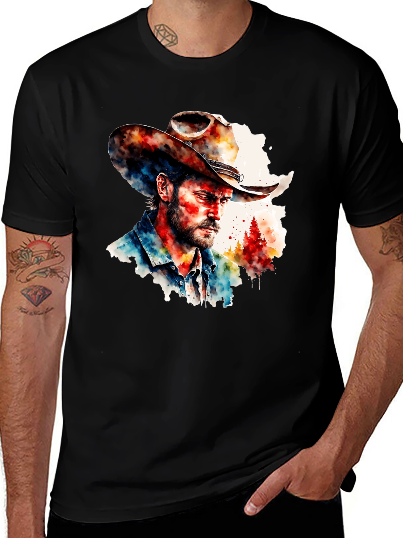 Variant 20 of Watercolor Cowboy T-Shirt - Western Style