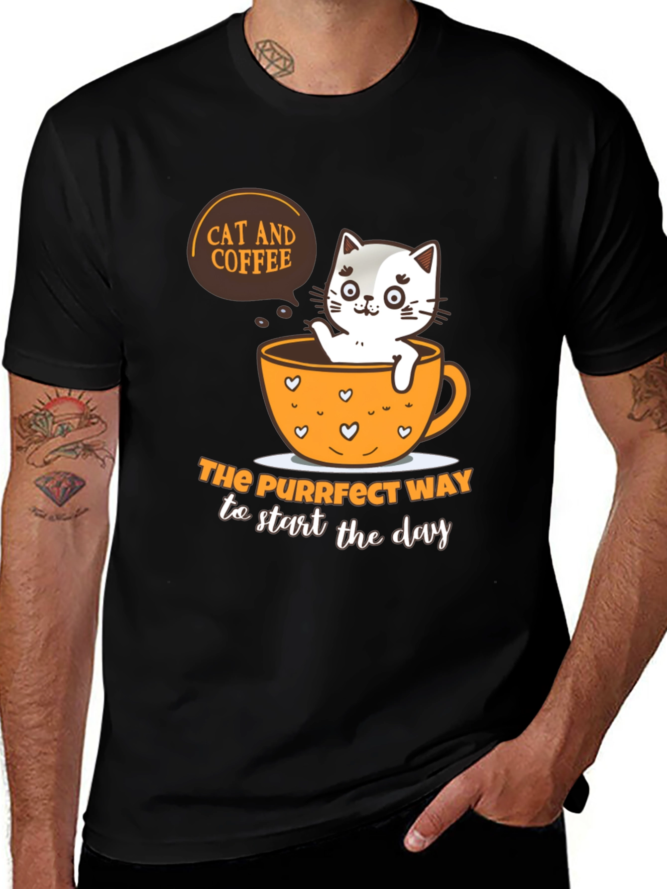 Variant 20 of Cat and Coffee T-Shirt: Purrfect Start to the Day