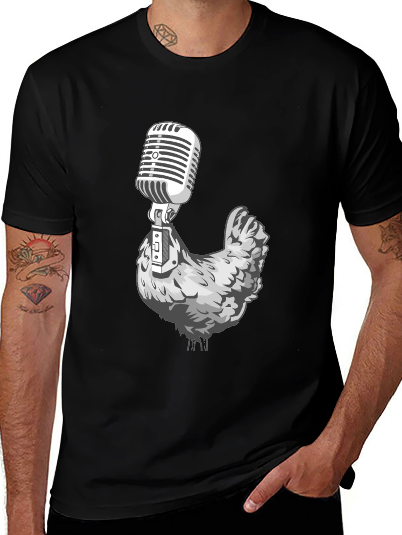 Variant 30 of Chicken Microphone Graphic Tee - Black T-Shirt