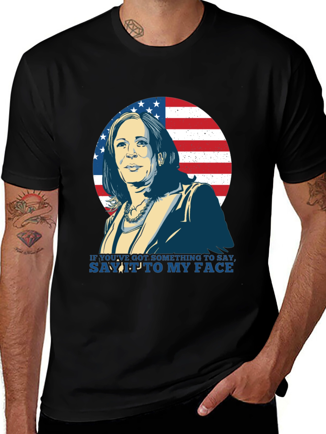 Variant 16 of Kamala Harris T-Shirt: Say It To My Face Design