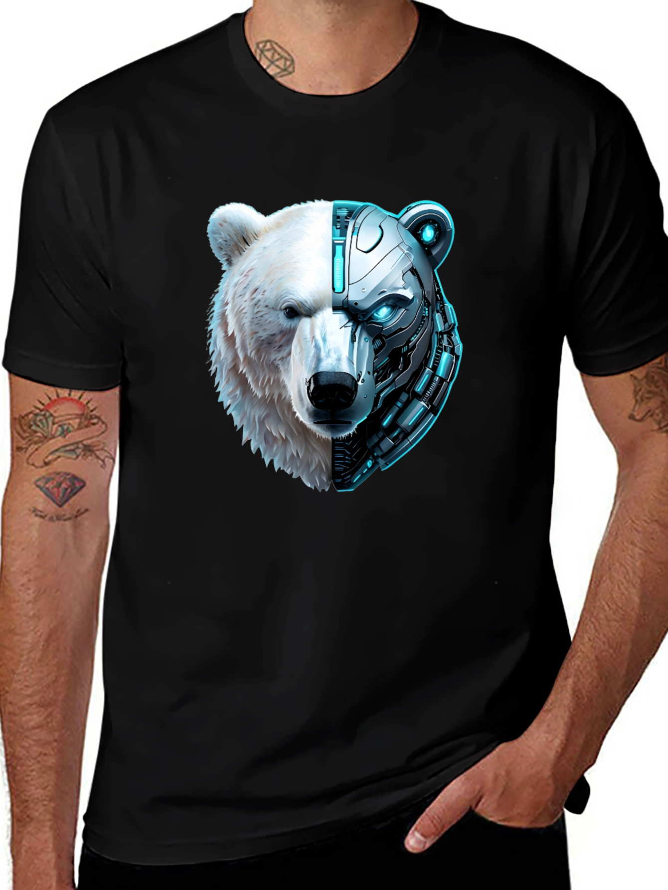 Variant 15 of Cyber Bear Graphic Tee - Black Cotton T-Shirt