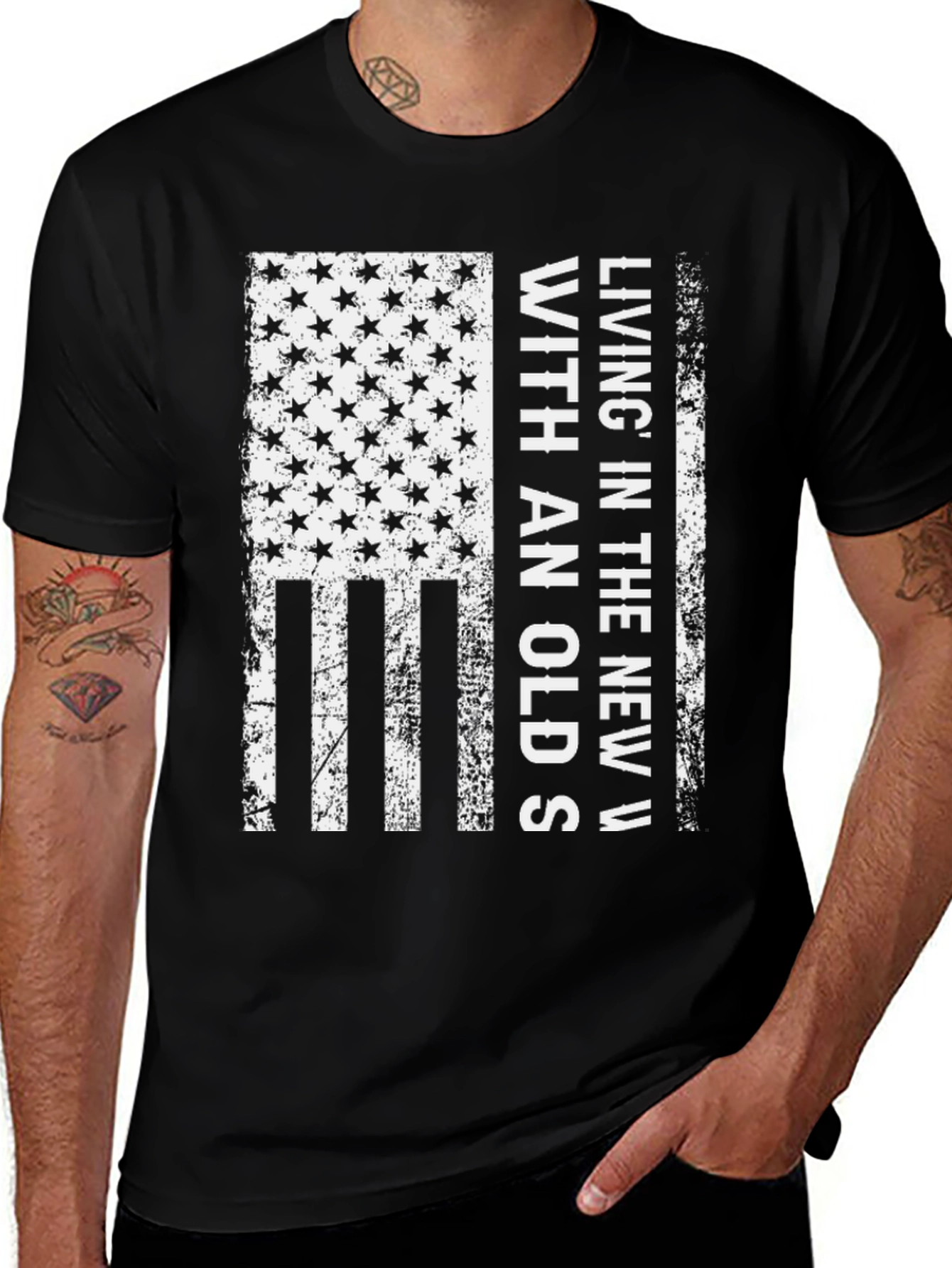 Variant 19 of Distressed American Flag With Saying T-Shirt
