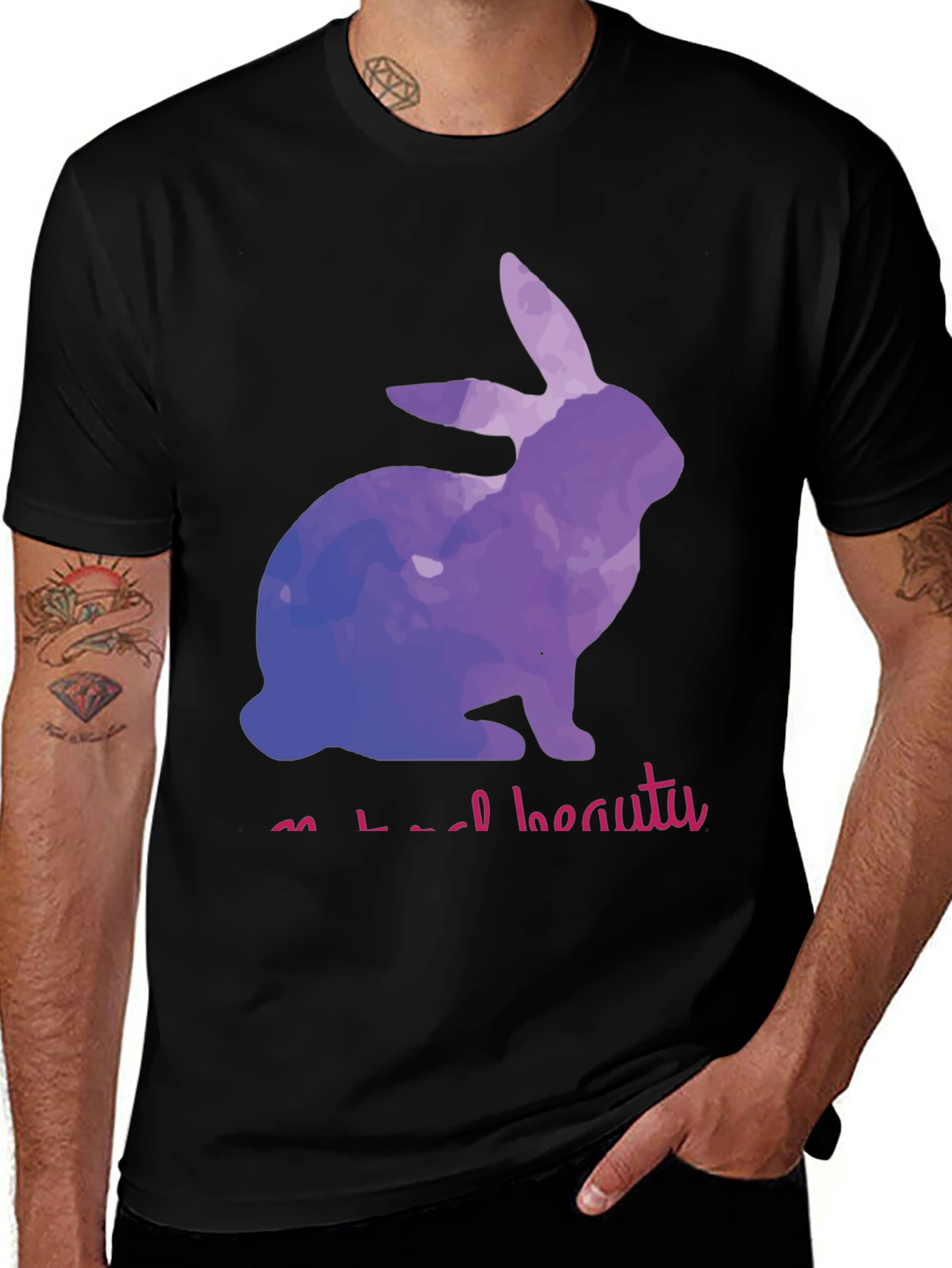 Variant 25 of Watercolor Rabbit Graphic Black T-Shirt