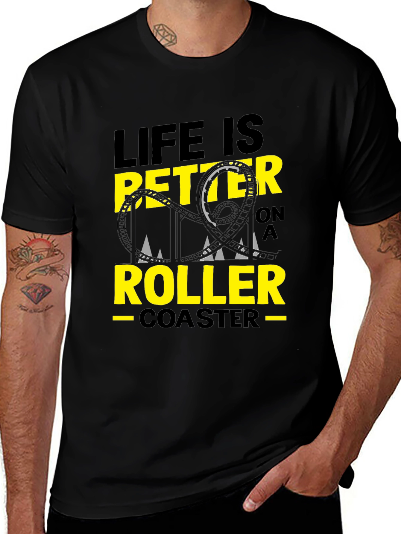 Variant 6 of Life is Better Roller Coaster Black Graphic Tee