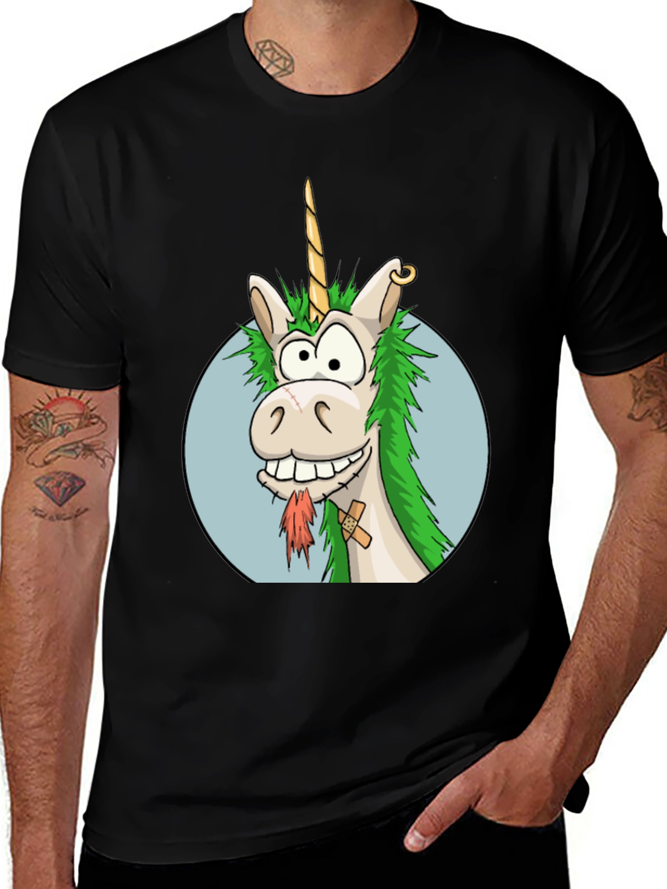 Variant 21 of Funny Cartoon Unicorn Graphic T-Shirt - Black