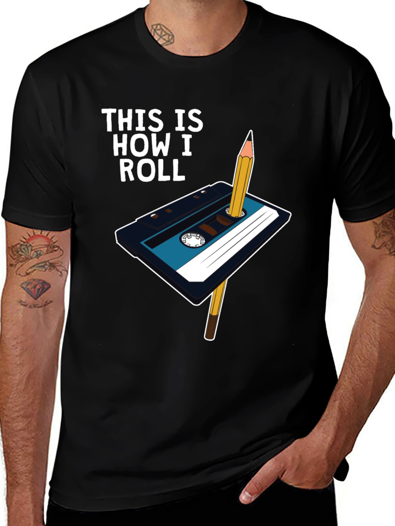 Retro Cassette Tape & Pencil T-Shirt
