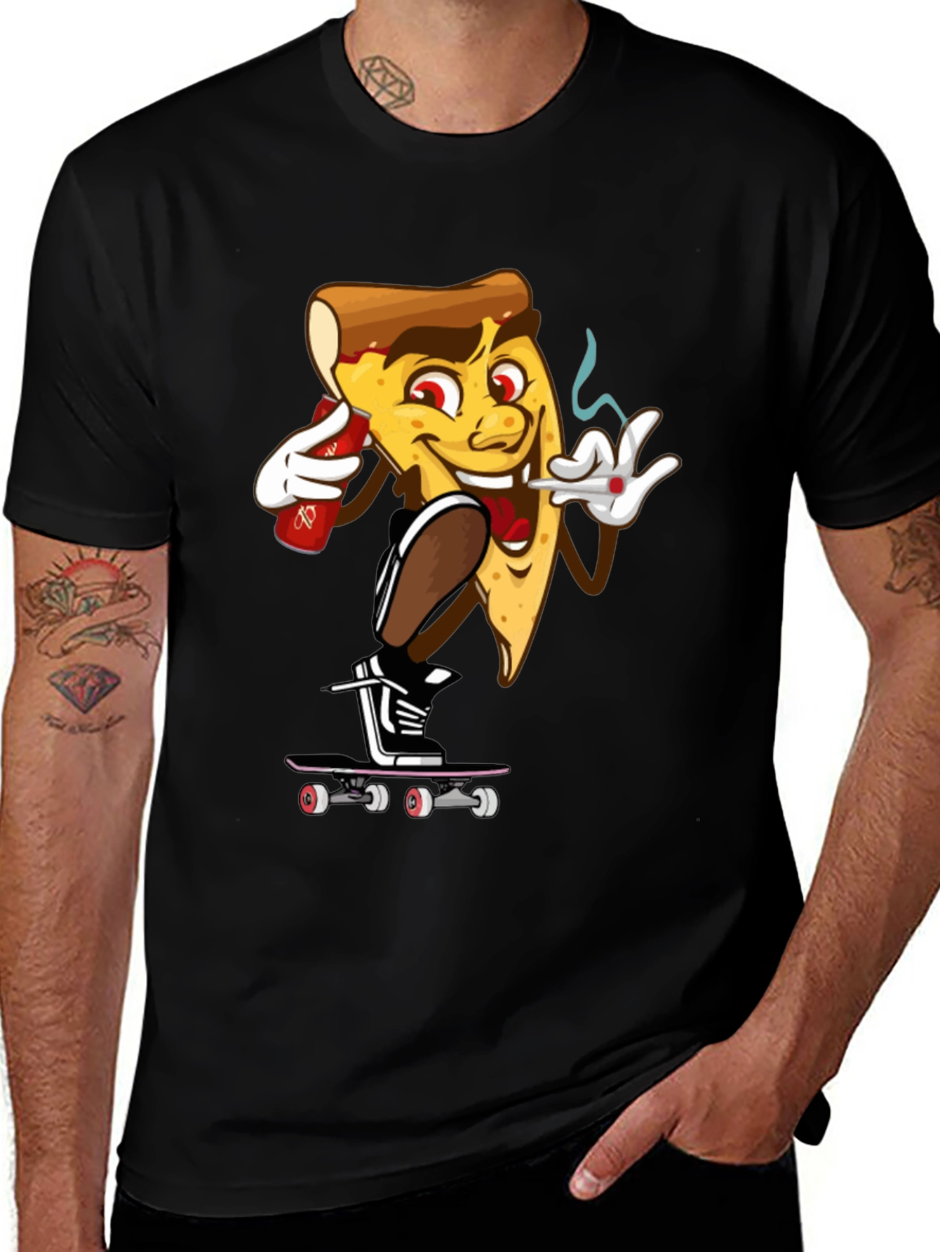 Variant 4 of Pizza Skateboarding Graphic T-Shirt