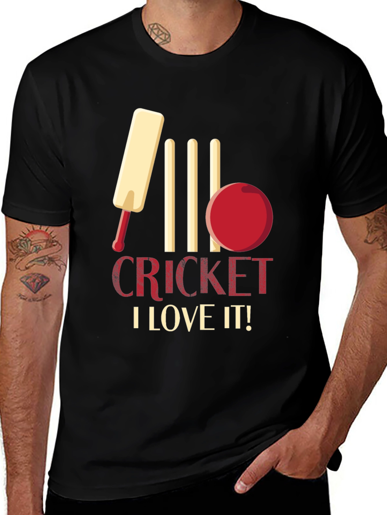 Variant 19 of Cricket Fan T-Shirt - "I Love It!" Design