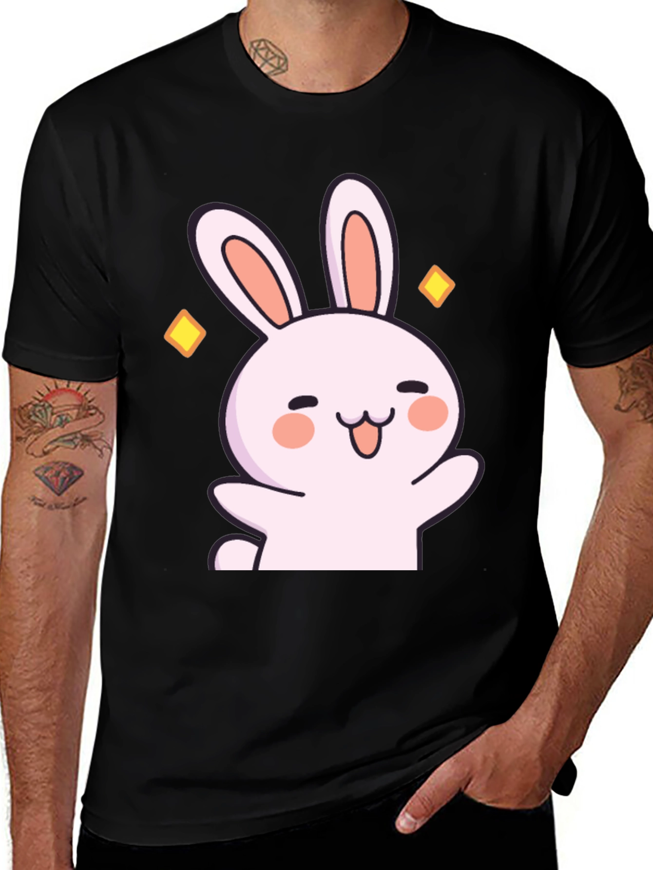 Variant 5 of Cute Cartoon Bunny Graphic Black T-Shirt