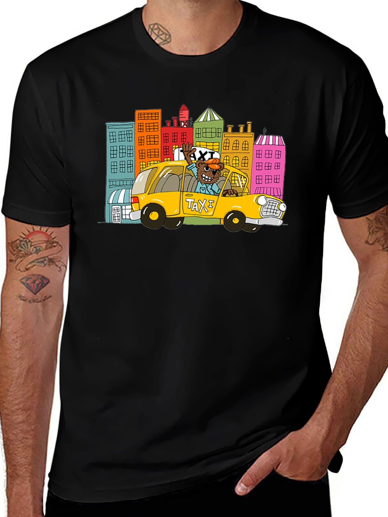 Variant 19 of Cartoon Taxi T-Shirt - Cityscape