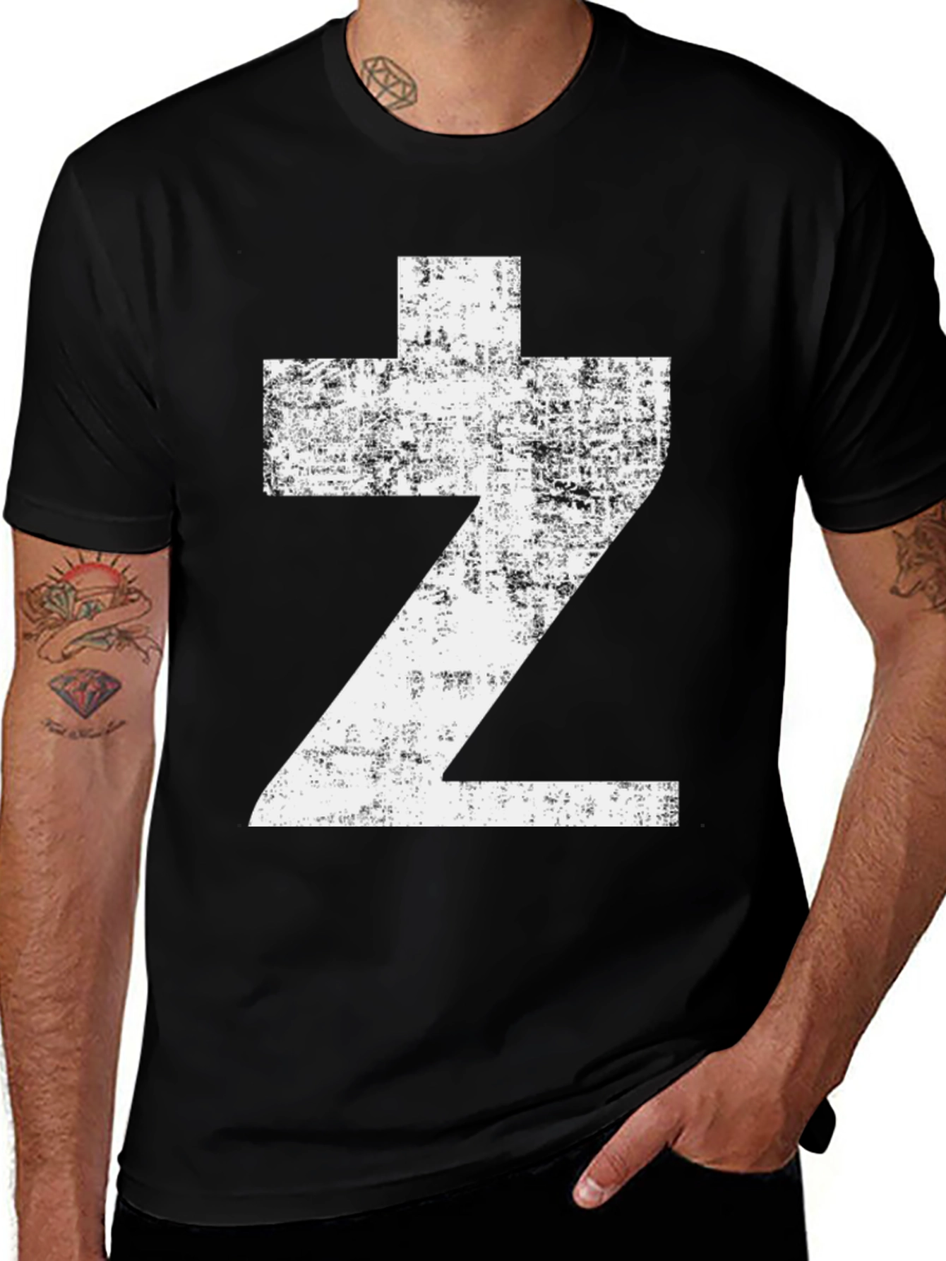 Variant 15 of Distressed 'Z' Graphic Tee - Black Cotton Casual Wear