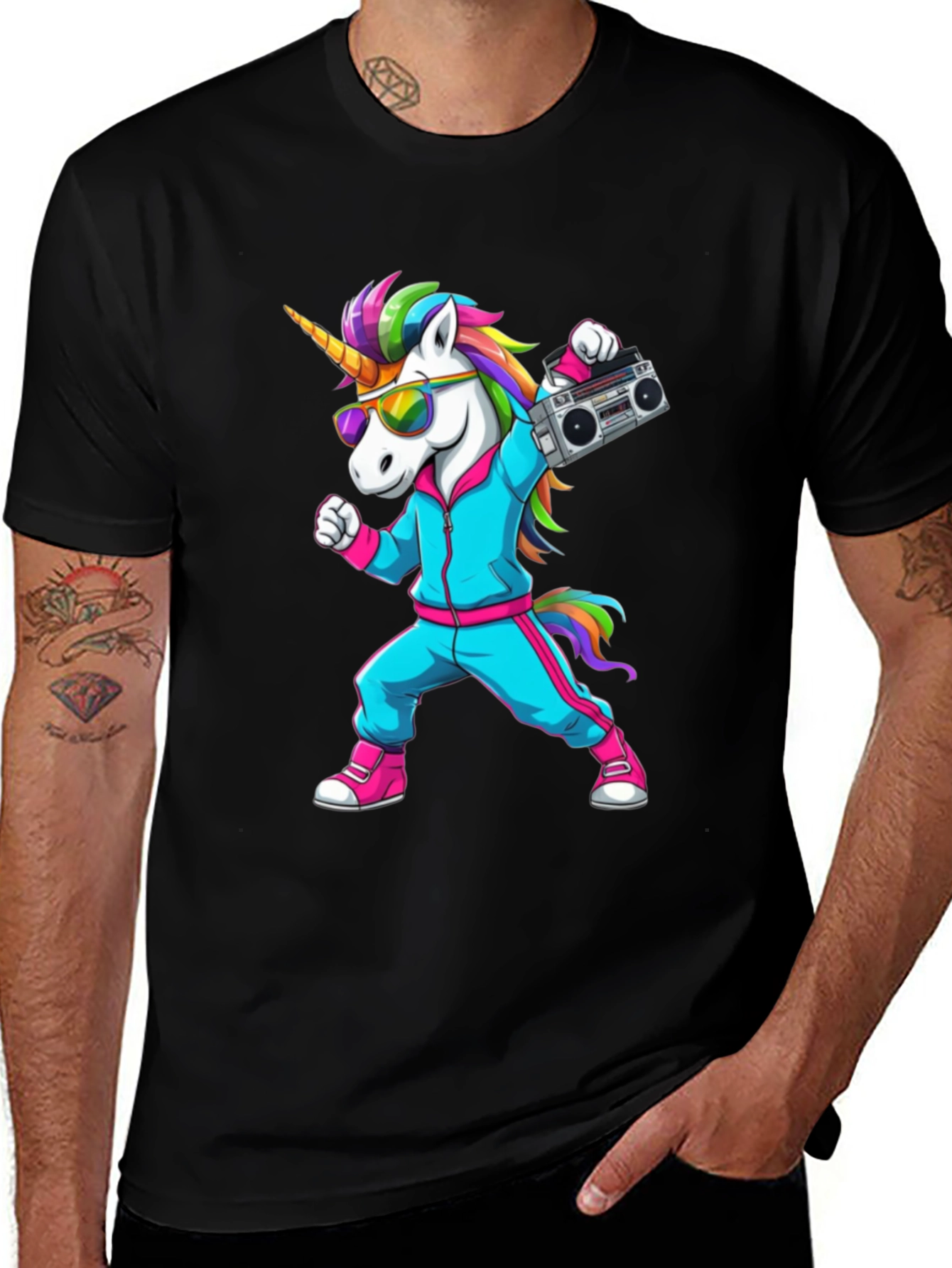 Variant 26 of Retro Unicorn Boombox T-Shirt - Black