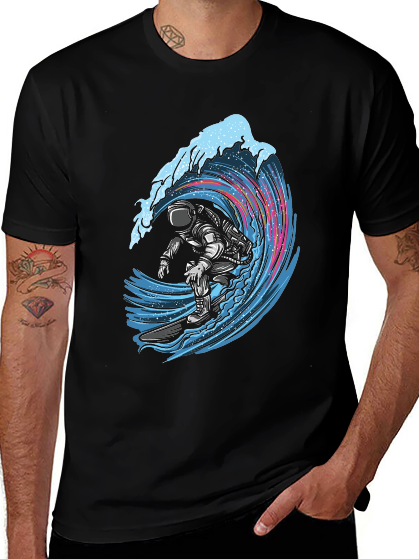 Variant 28 of Astronaut Surfing Wave Graphic Tee