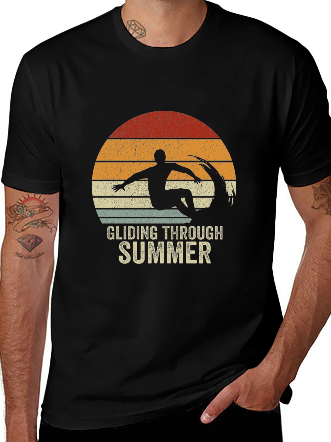 Variant 20 of Vintage Surfer Sunset T-Shirt - Gliding Through Summer Tee