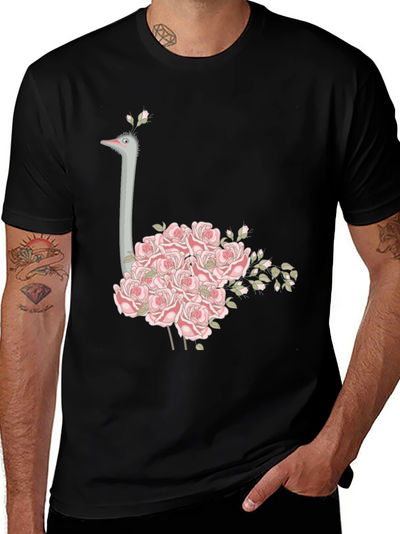 Variant 10 of Ostrich Floral T-Shirt - Unique Graphic Tee