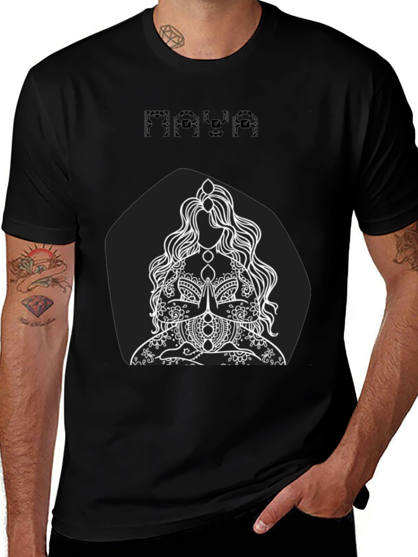 Maya Black T-Shirt with Meditating Woman Graphic