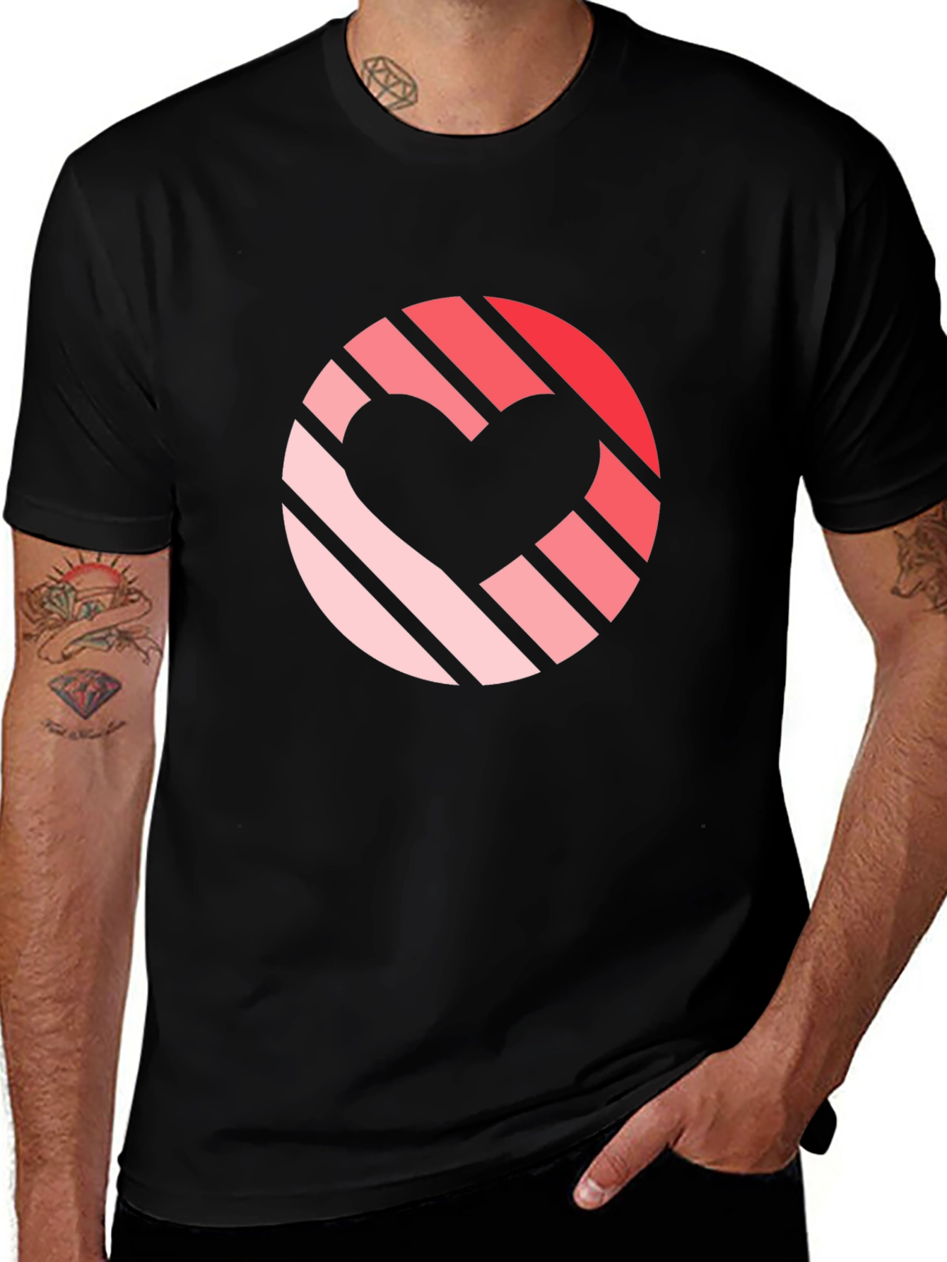 Variant 24 of Striped Heart Graphic Black T-Shirt