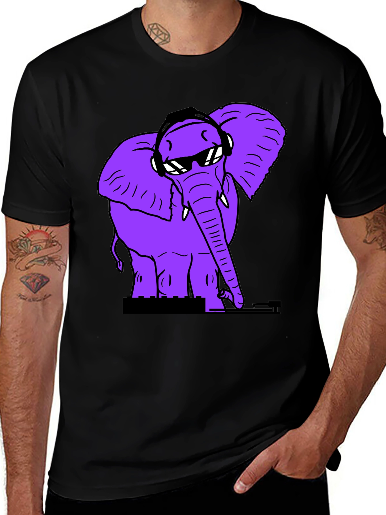 Variant 2 of DJ Elephant Graphic Tee - Black Cotton T-Shirt