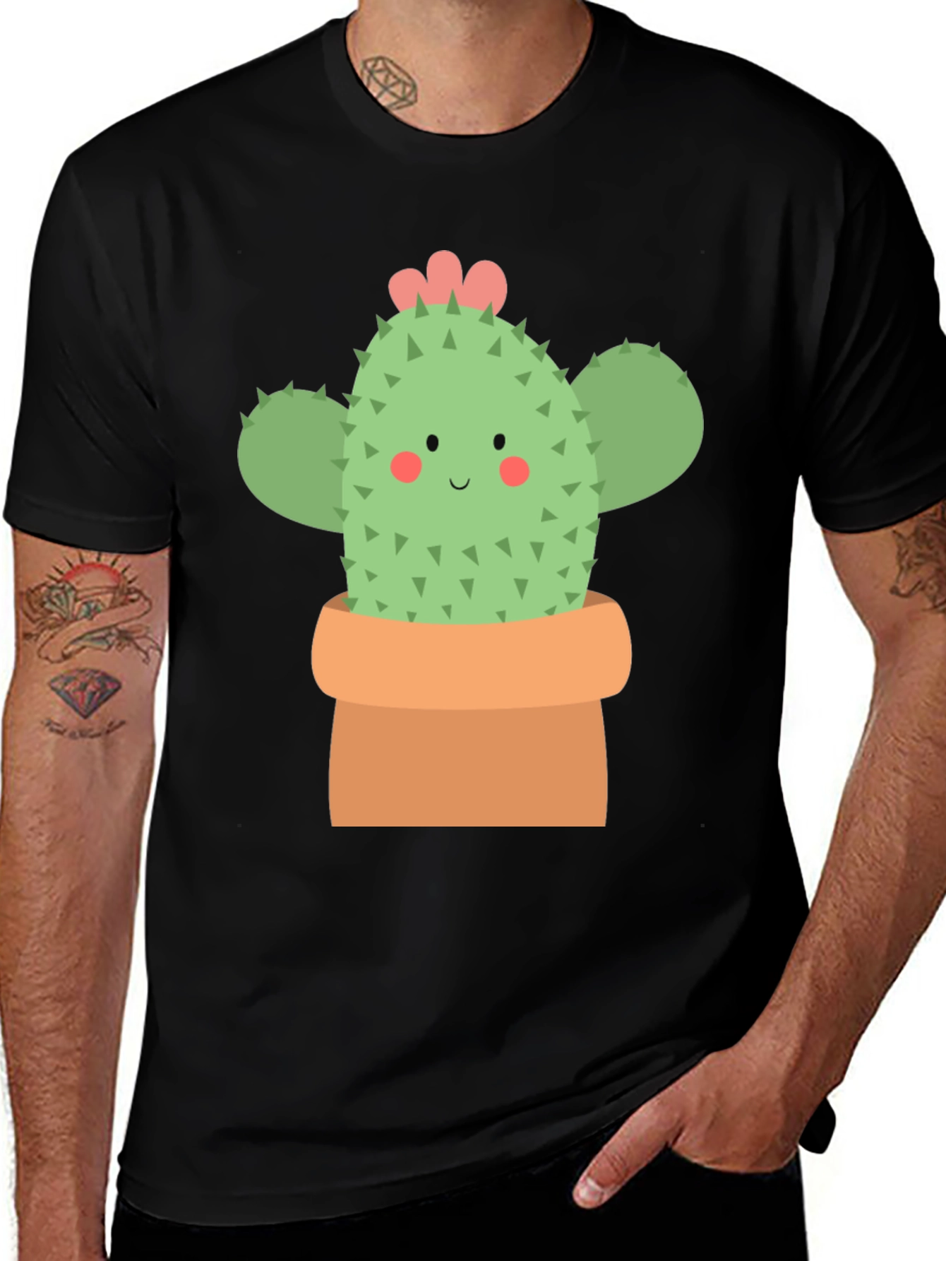 Variant 5 of Cute Cactus Graphic Tee - Black Unisex T-Shirt